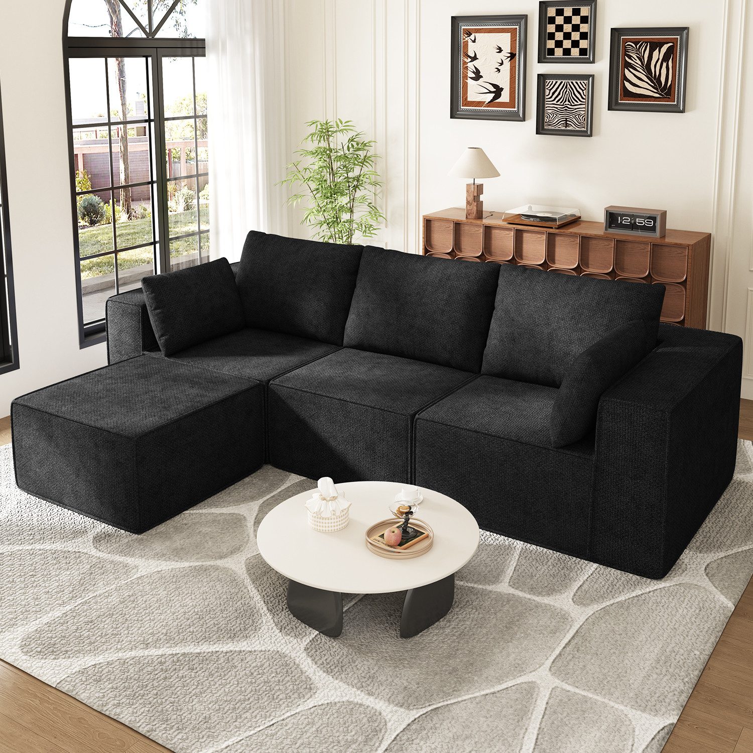 Lexzurn 3-Sitzer Sofa, Schlafsofa 258.5x66cm, inkl.3 Zierkissen Bequemes Chenille Sofa, mit 200 KG Belastbarkei, Geeignet Fur Wohnzimmer, Buro, Lounge, Zimmer, Schlafzimmer, strapazierfähig & haustierfreundlich