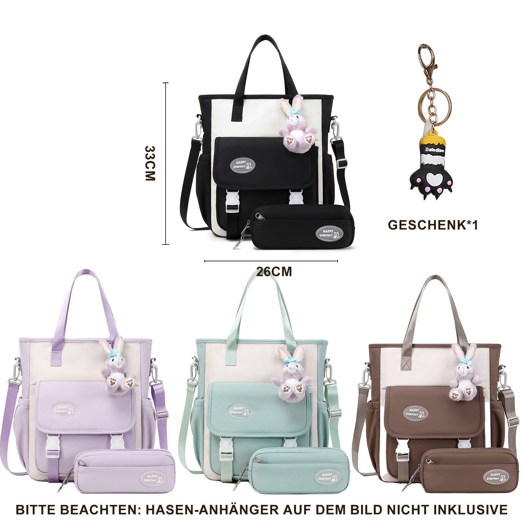 Mutig Schulrucksack Schulrucksack Teenager,Schulranzen-Set 3-teilig,große Kapazität (Wasserdicht Schulranzen,Unisex Geeignet für Mittelstufe-Universität, Mit Anhänger für jugendliche zum Schulbesuch,Einkaufen,Camping usw), Mit ergonomischem Design zur Entlastung von Schultern und Rücken