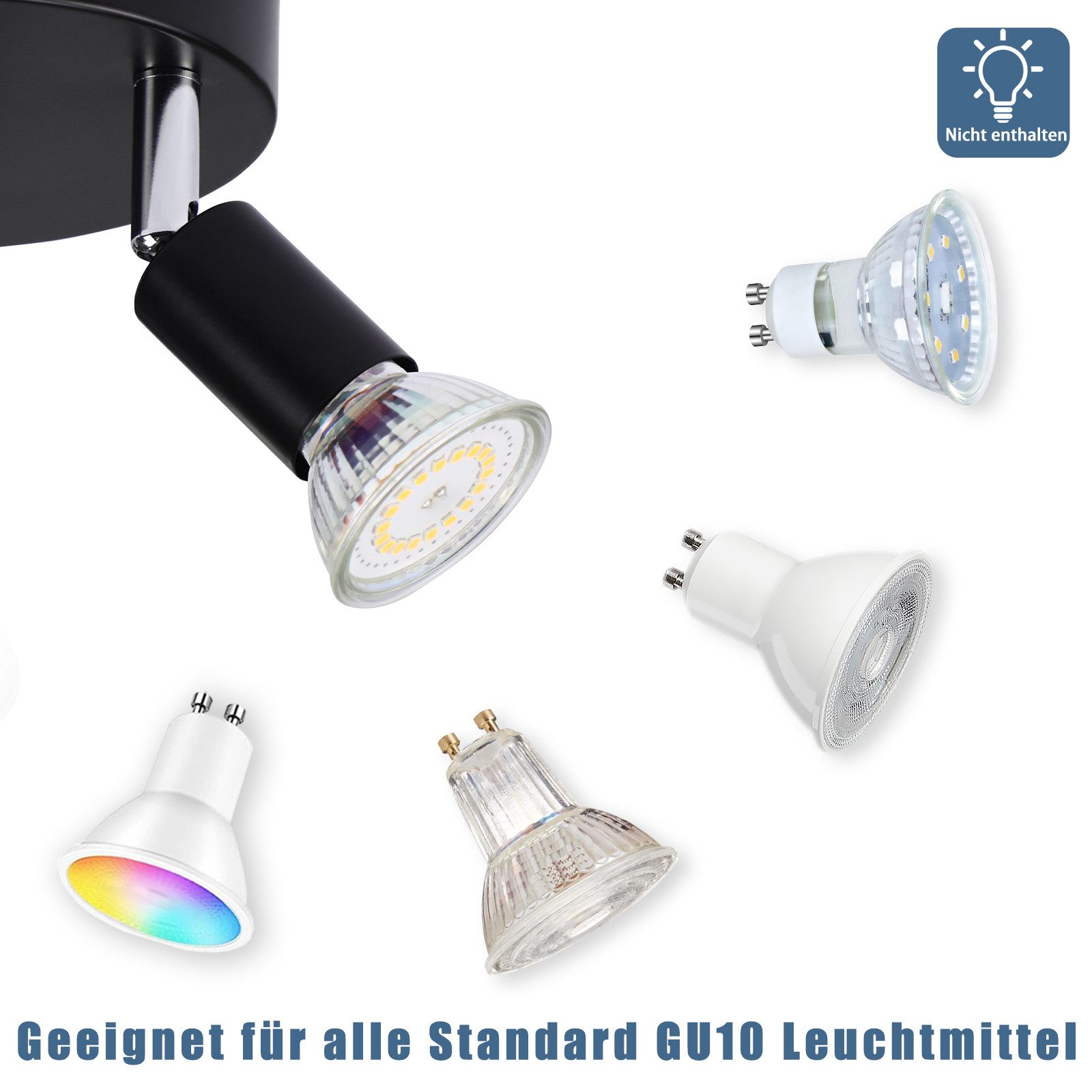 Nettlife Deckenstrahler 1/2/3/4/6 Flammig Wand Modern Deckenleuchte, Schwenkbar 350°, LED wechselbar, Wohnzimmer Schlafzimmer Flur