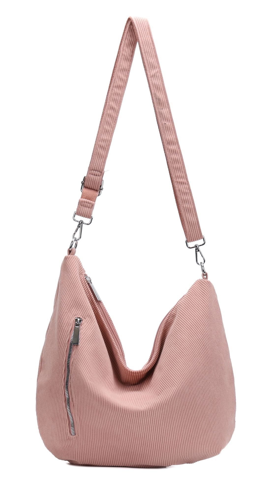 ITALYSHOP24 Schultertasche Damen Halbmond Tasche aus Cord CrossOver Body Bag Umhängetasche, Runde Cordtasche Asymmetrisches MOON Brust Slingtasche Wildlederoptik