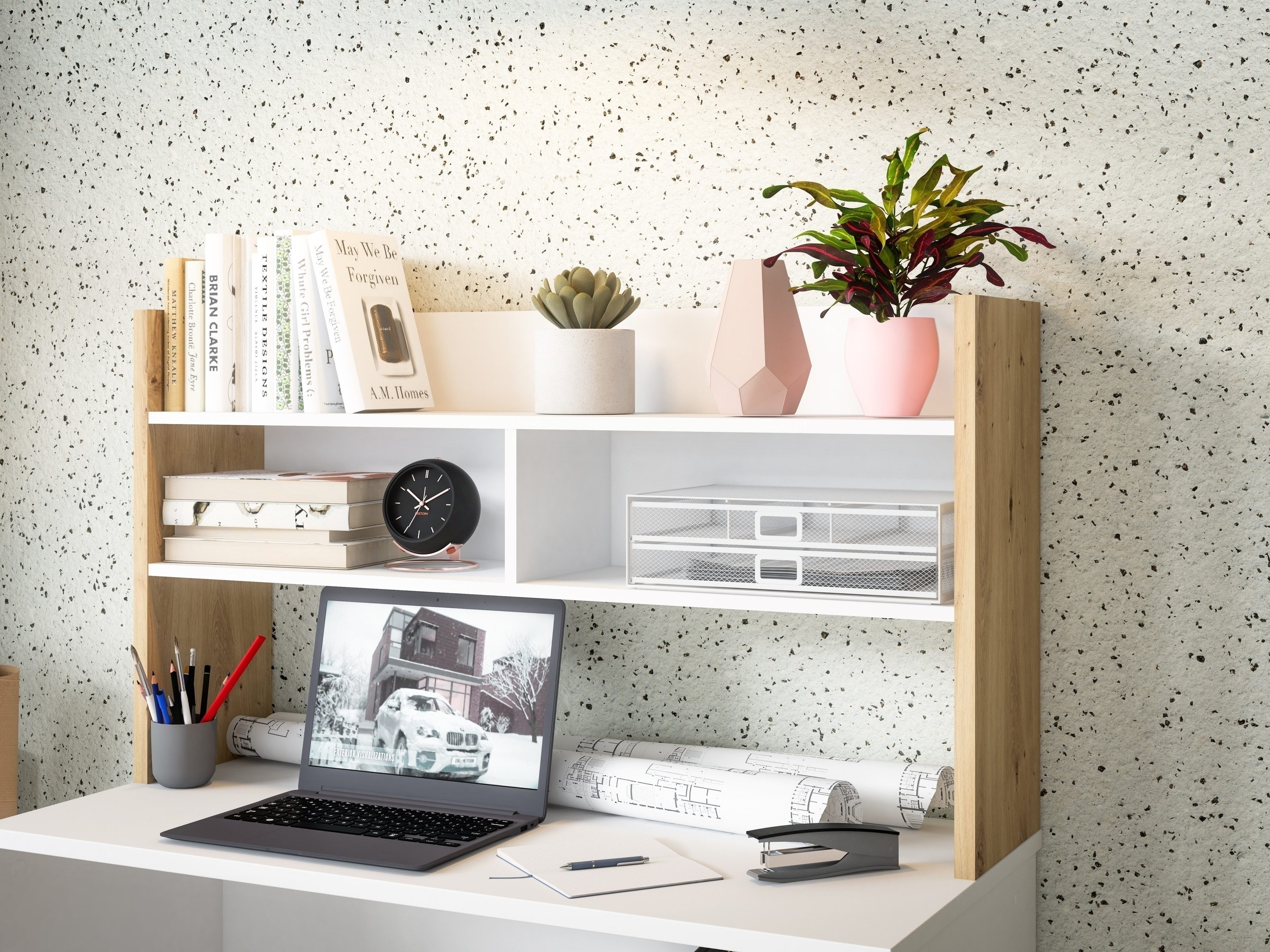 freiraum Schreibtischaufsatz Modultrick, in Artisan Eiche/ Weiß - 109,6x60x günstig online kaufen