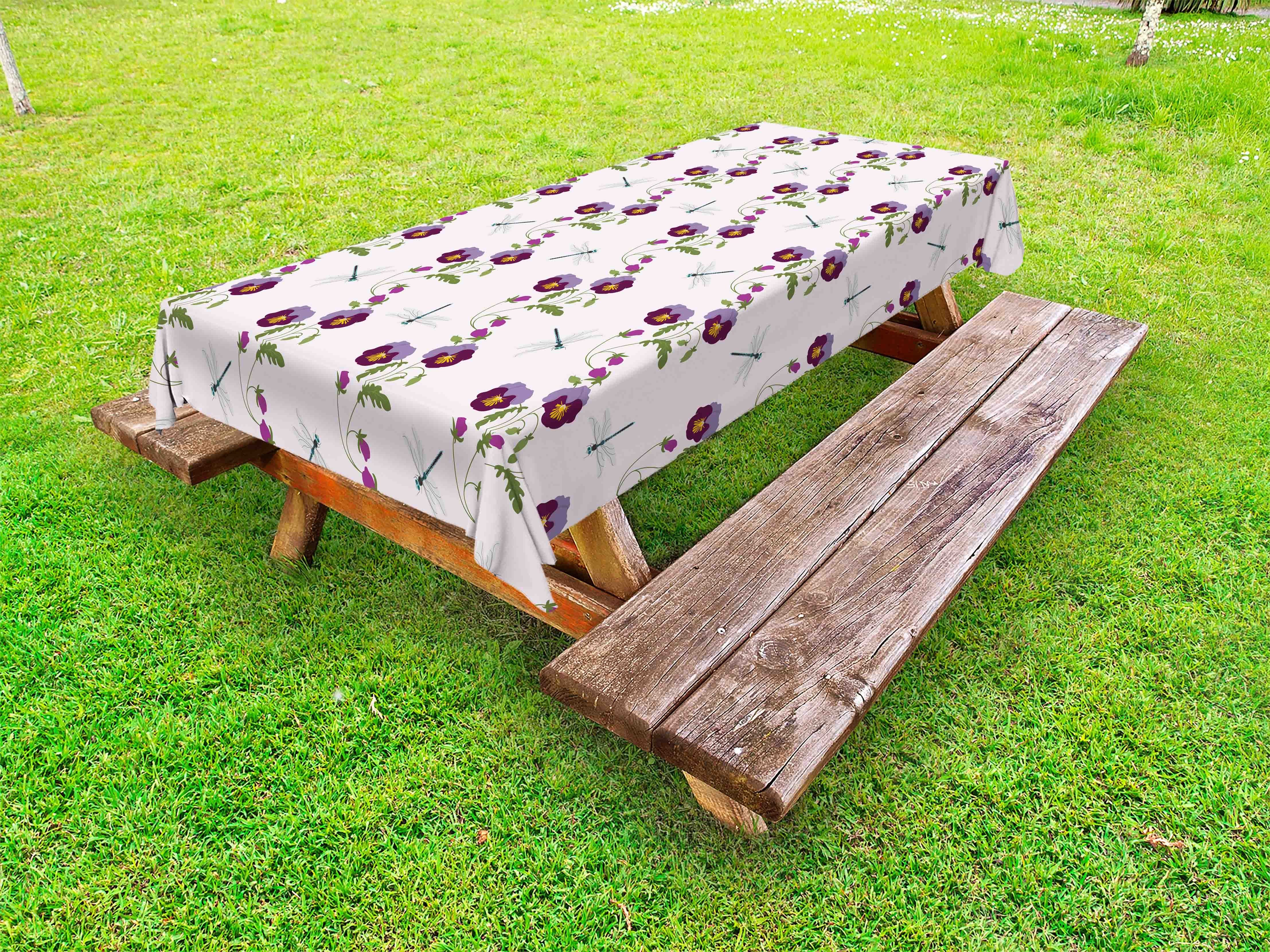 Abakuhaus Tischdecke dekorative waschbare Picknick-Tischdecke, Stiefmütterchen Vertikal-Libellen-Blumen
