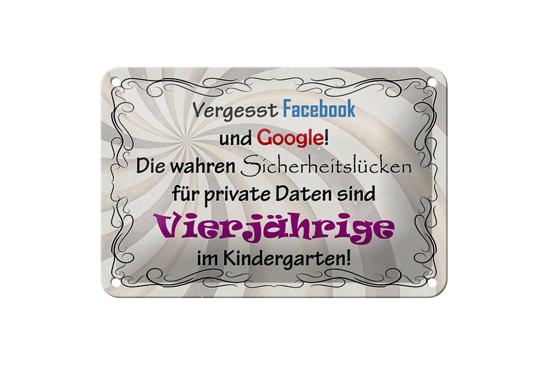 Femer GmbH Metallschild Spruch 18x12cm vergesst facebook und google, (1 St), gewölbte Oberfläche, abgerundete Ecken, umgeschlagene Kanten