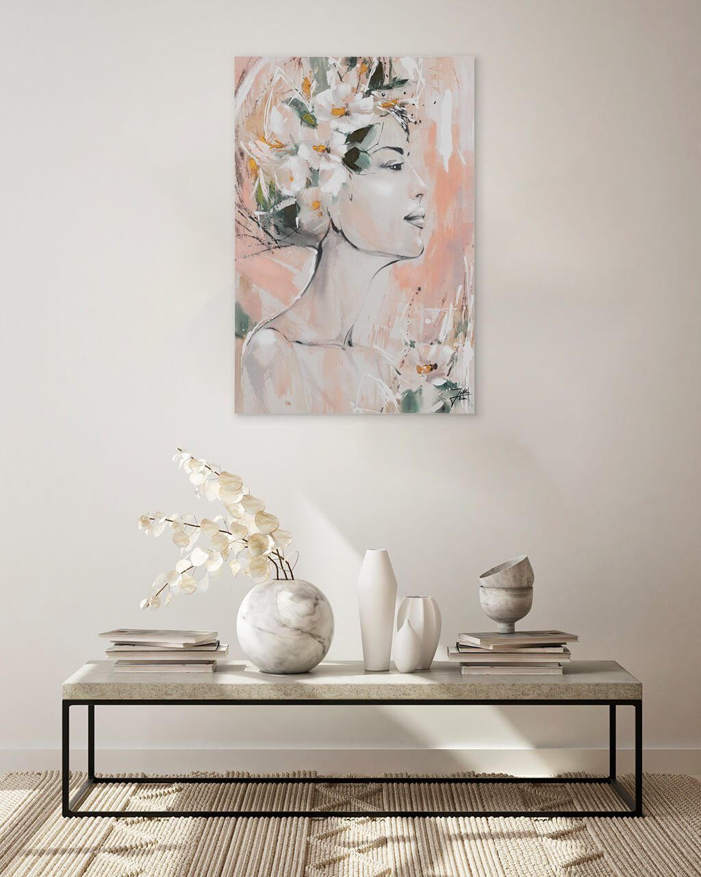 der Fest Wohnzimmer Wandbild Leinwandbild HANDGEMALT 100% KUNSTLOFT Gemälde cm, Blüten 60x90