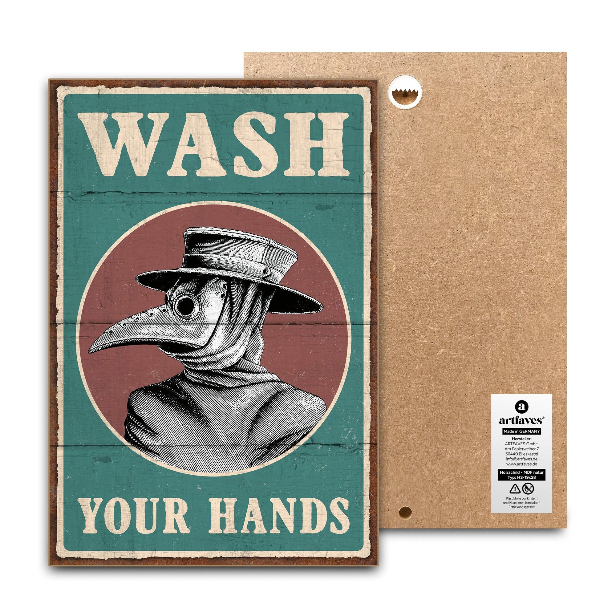 ARTFAVES Holzbild Schild mit Spruch - Wash your hands - Bad, Badezimmer, WC, Toilette
