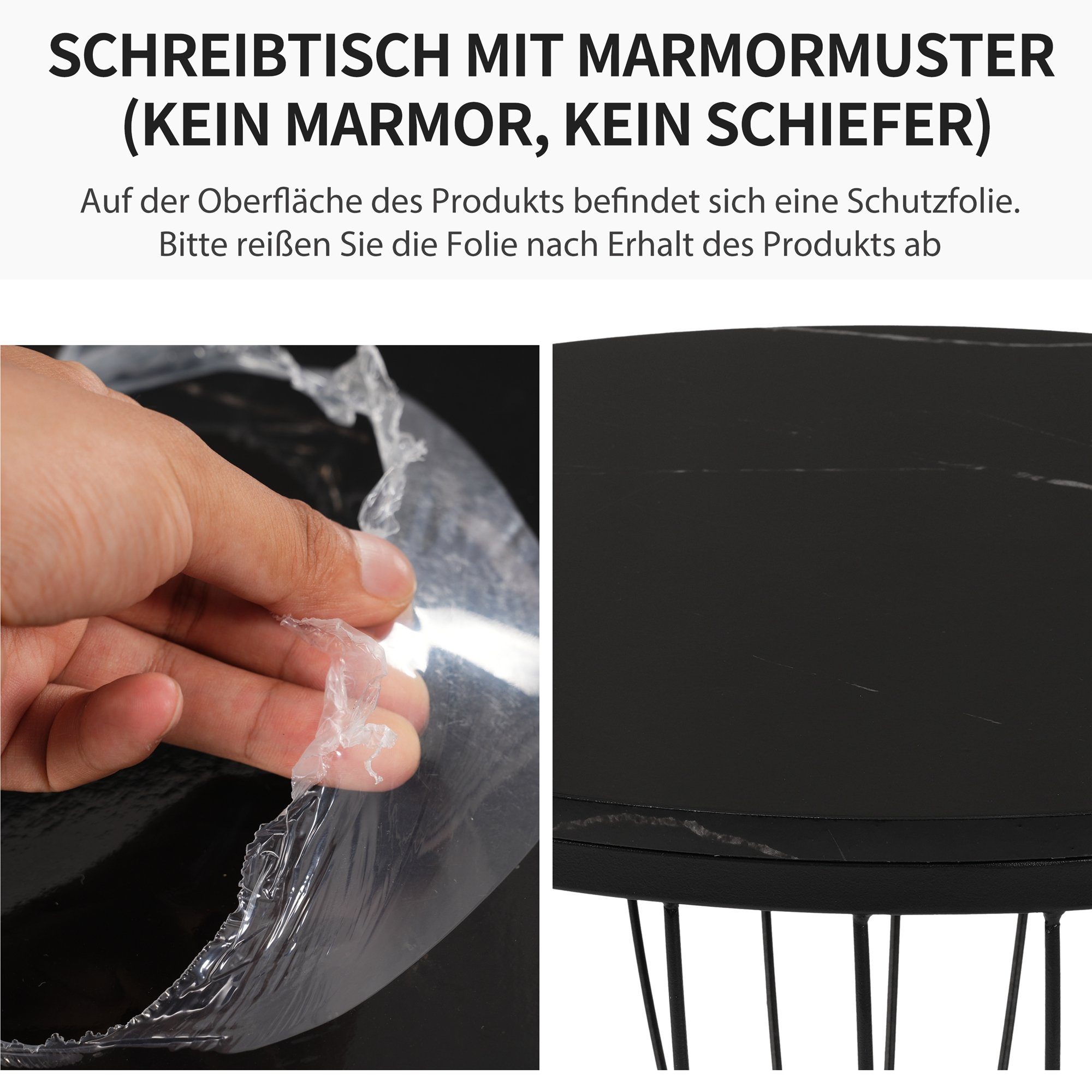 WISHDOR PVC Schwarz MDF & & (Glas Couchtisch Holzoptik PVC, Vogelnest-Design, 2-St)