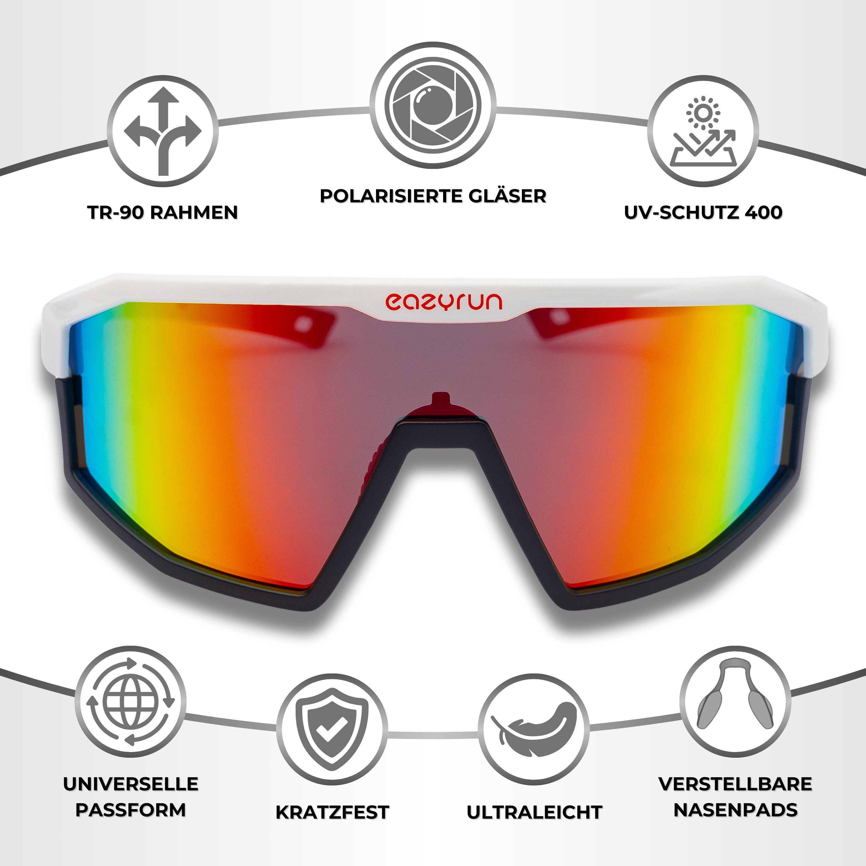 EyeAm Fahrradbrille, Sportbrille, Unisex Design, Für Sport, Rad, Laufen, MTB & Outdoor, (Modell: EAZYRUN), UV-Schutz 400