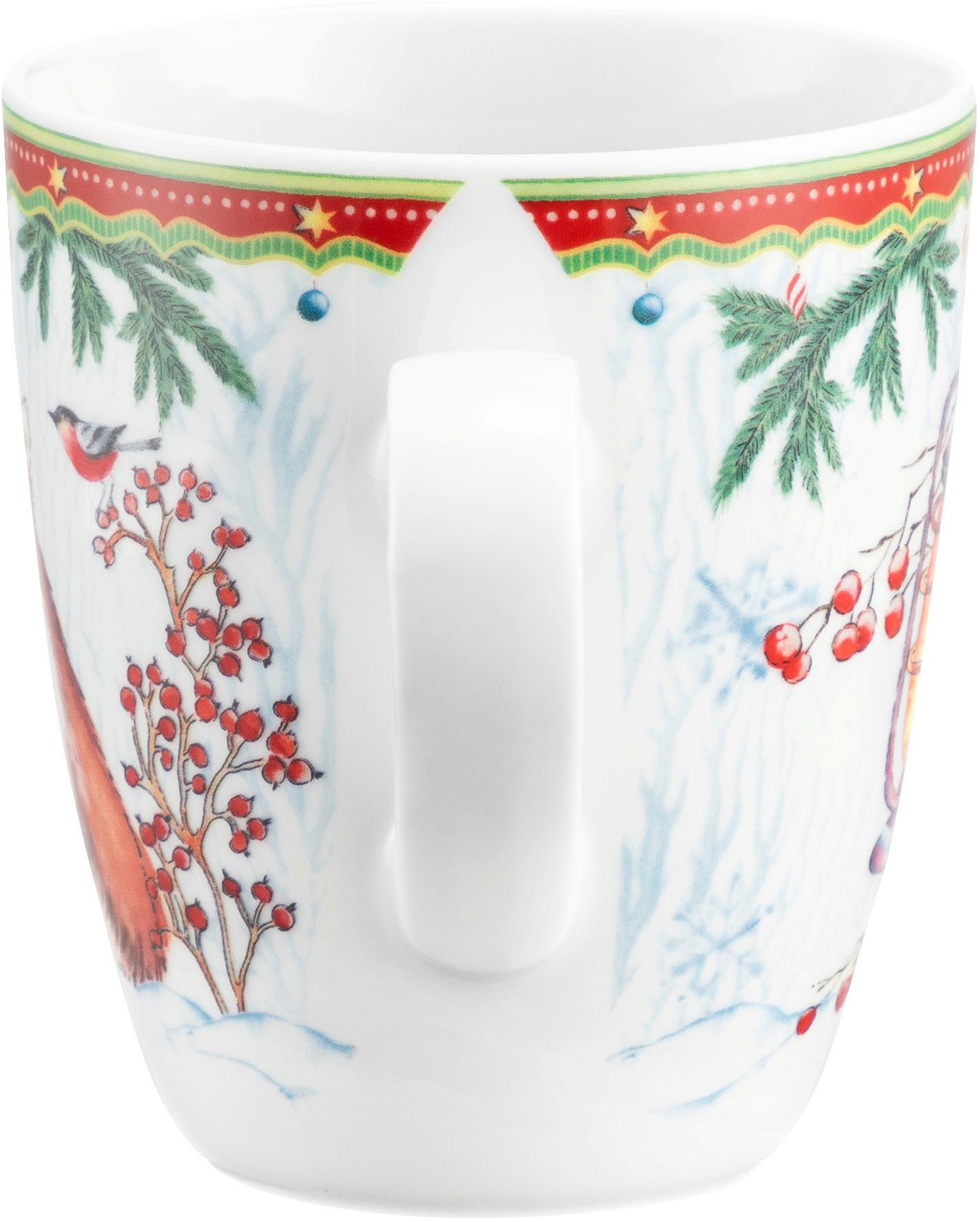 Seltmann Weiden Becher Life - Waldtiere, 1-tlg., Porzellan, Becher mit Henkel 0,40 l und weihnachtlichem Dekor