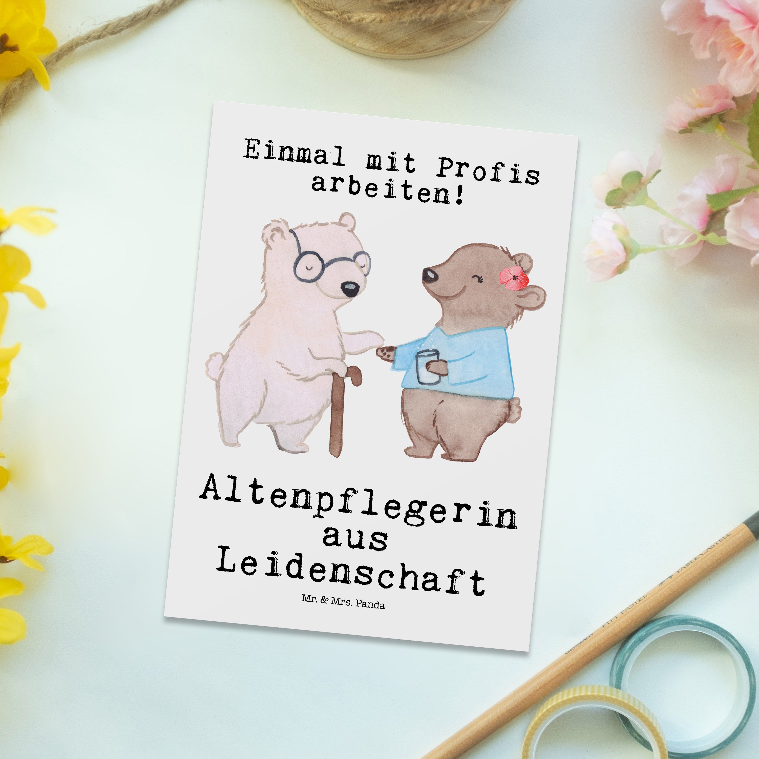 Mr. & Geschenk, Weiß Altenpflegerin Gesch Leidenschaft aus Dankeskarte, Panda - Postkarte Mrs. 