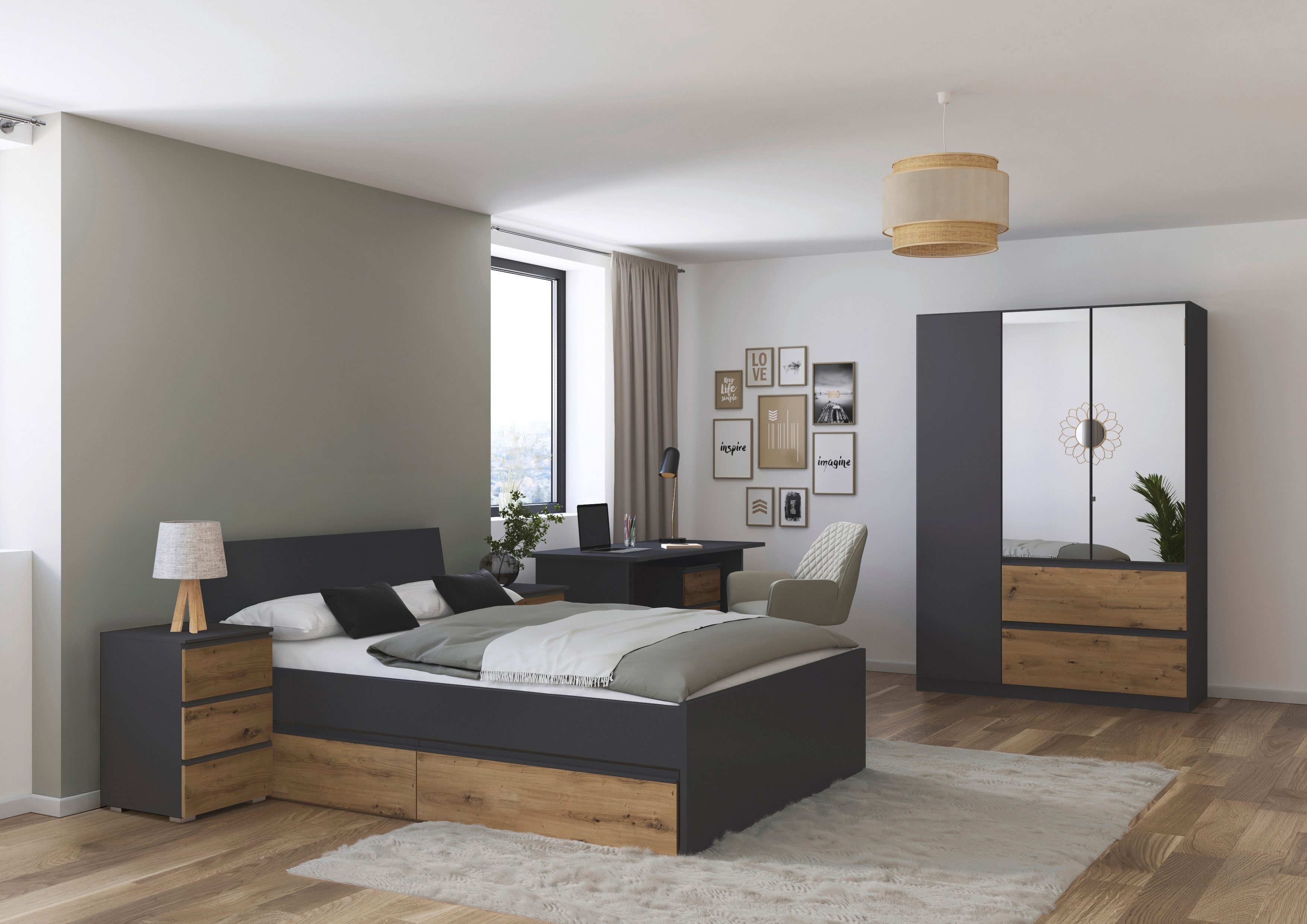 rauch Jugendzimmer-Set Komplettzimmer Schlafzimmer-Set (5-St) Jugendzimmer-Set JOEL, (Set, 5-tlg., Bett 90x200 oder 140x200 cm, Ausstattungspakete BASIC/CLASSIC – Bild 2 von 5
