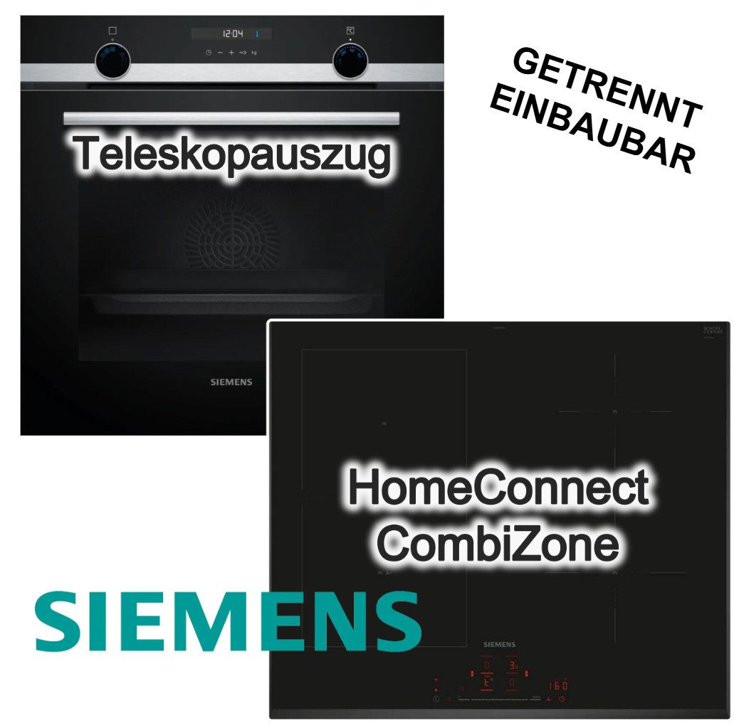 SIEMENS Backofen-Set 3D Heißluft Hydrolyse Teleskop + Induktionskochfeld PowerBoost, mit 1-fach Teilauszug, Hydrolyse