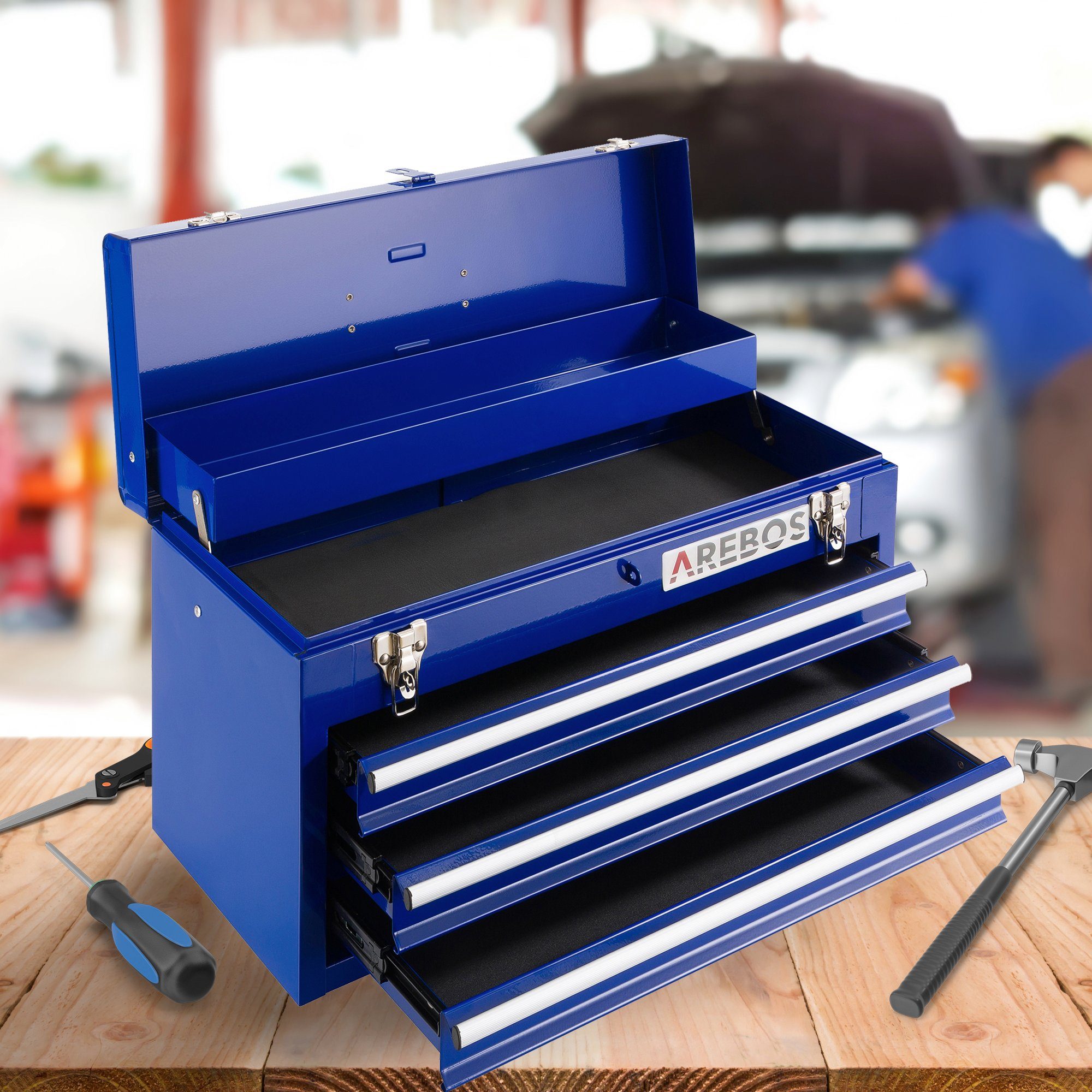 Werkzeugkoffer Schubladen 3 blau mit Arebos Ablagefächern 2 &