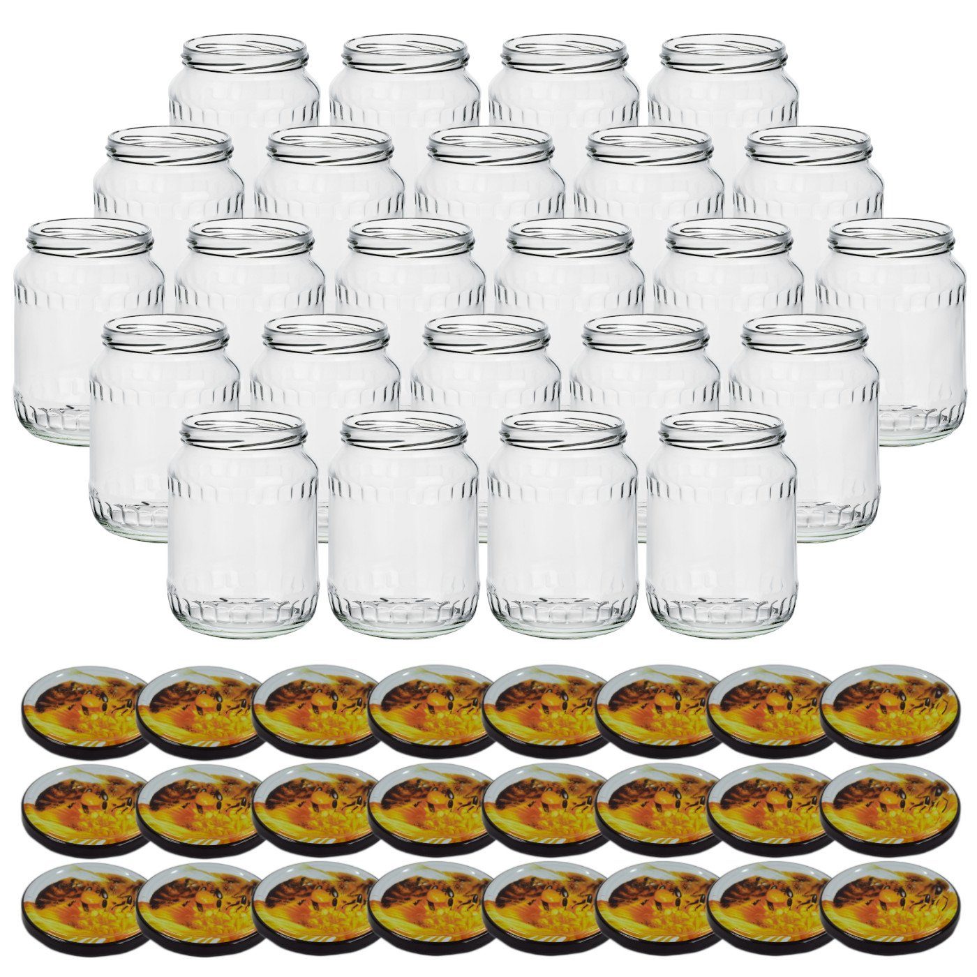gouveo Einmachglas Vorratsgläser 720 ml Klassik mit Schraub-Deckel - Große Einmachgläser, (24-tlg., Honigbiene)