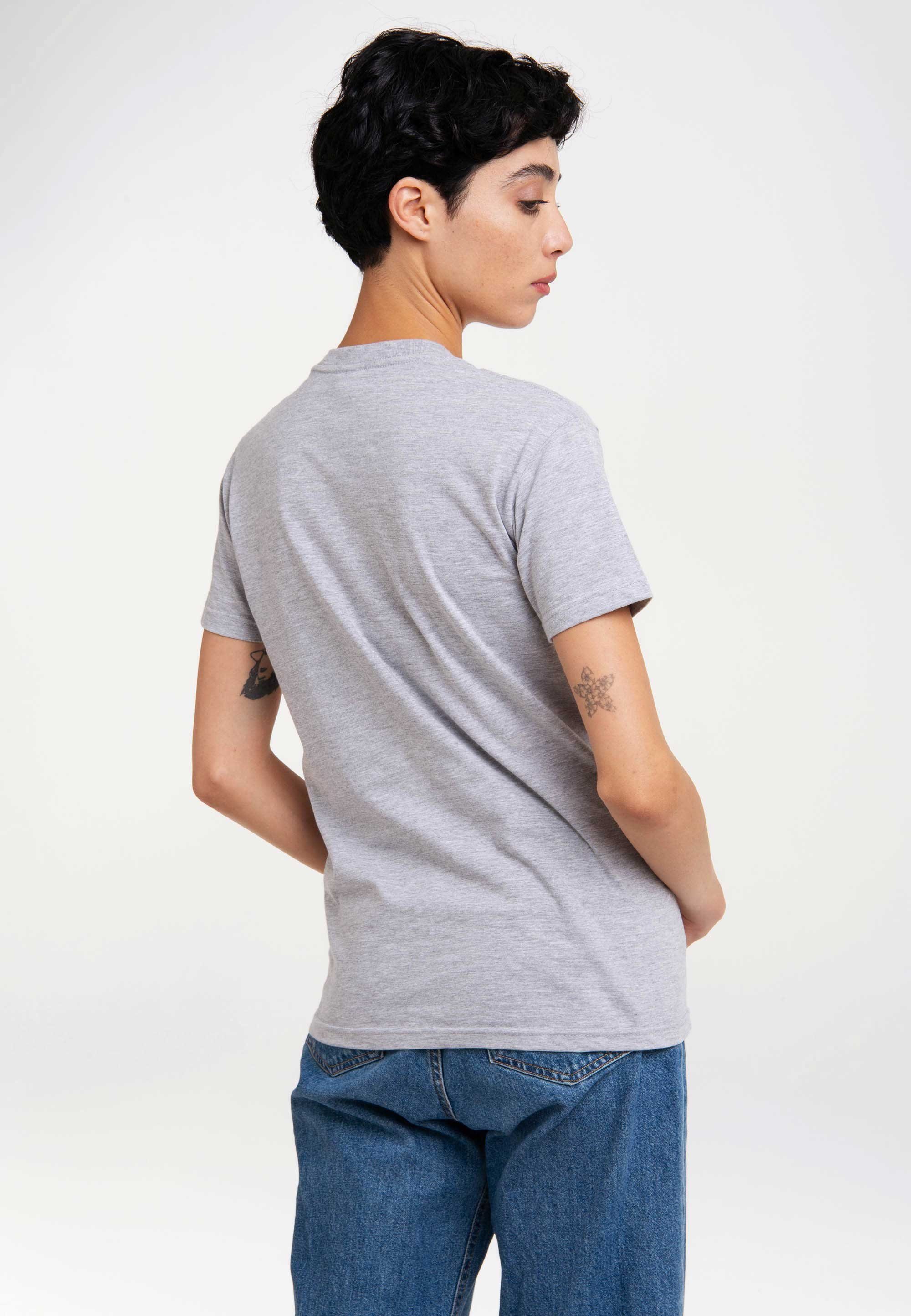 LOGOSHIRT T-Shirt Sesamstrasse - Krümelmonster grau-meliert lizenziertem Originalddesign mit