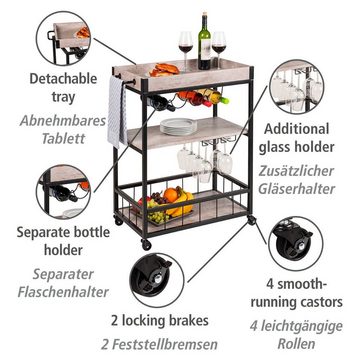 WENKO Küchenwagen Rustico, beton/schwarz, mit Flaschenhalter