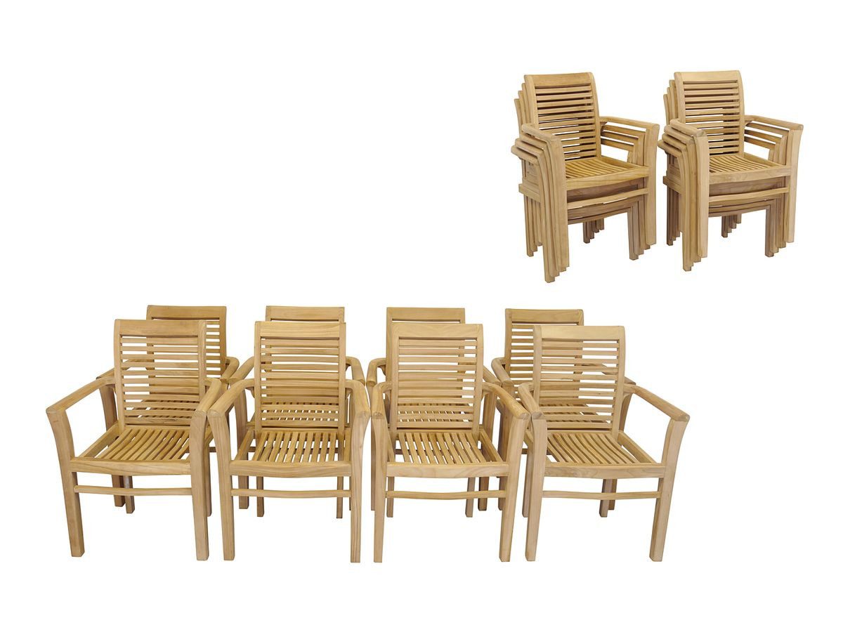 AFG Gartenstuhl Gartenstühle Stapelstühle 8er Set massiv Teak (8 St), 8er Set: Teak, stapelbar, unbehandelt