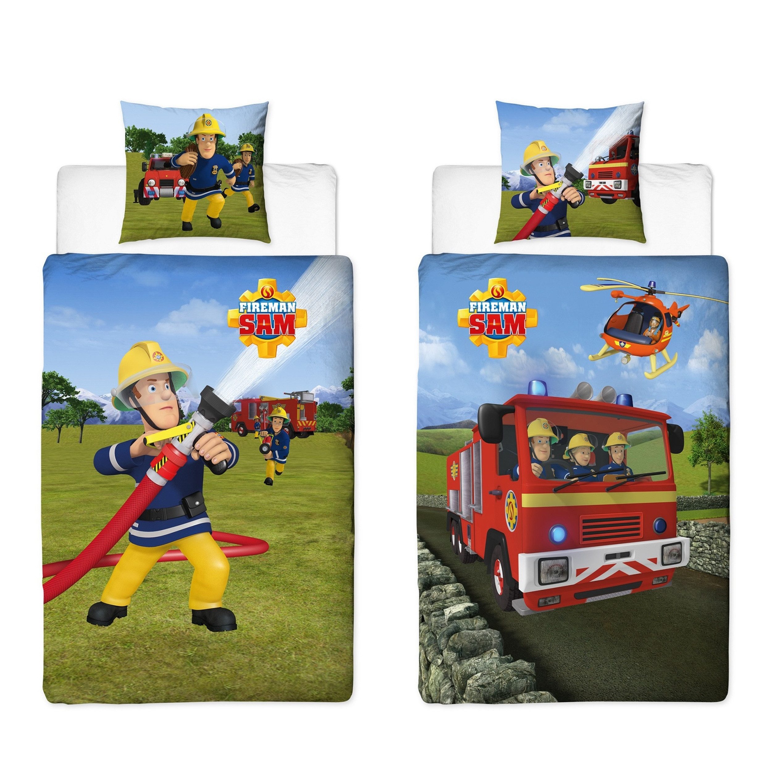 Familando Kinderbettwäsche Feuerwehrmann Sam 135x200 + 80x80 cm - 100% Baum günstig online kaufen
