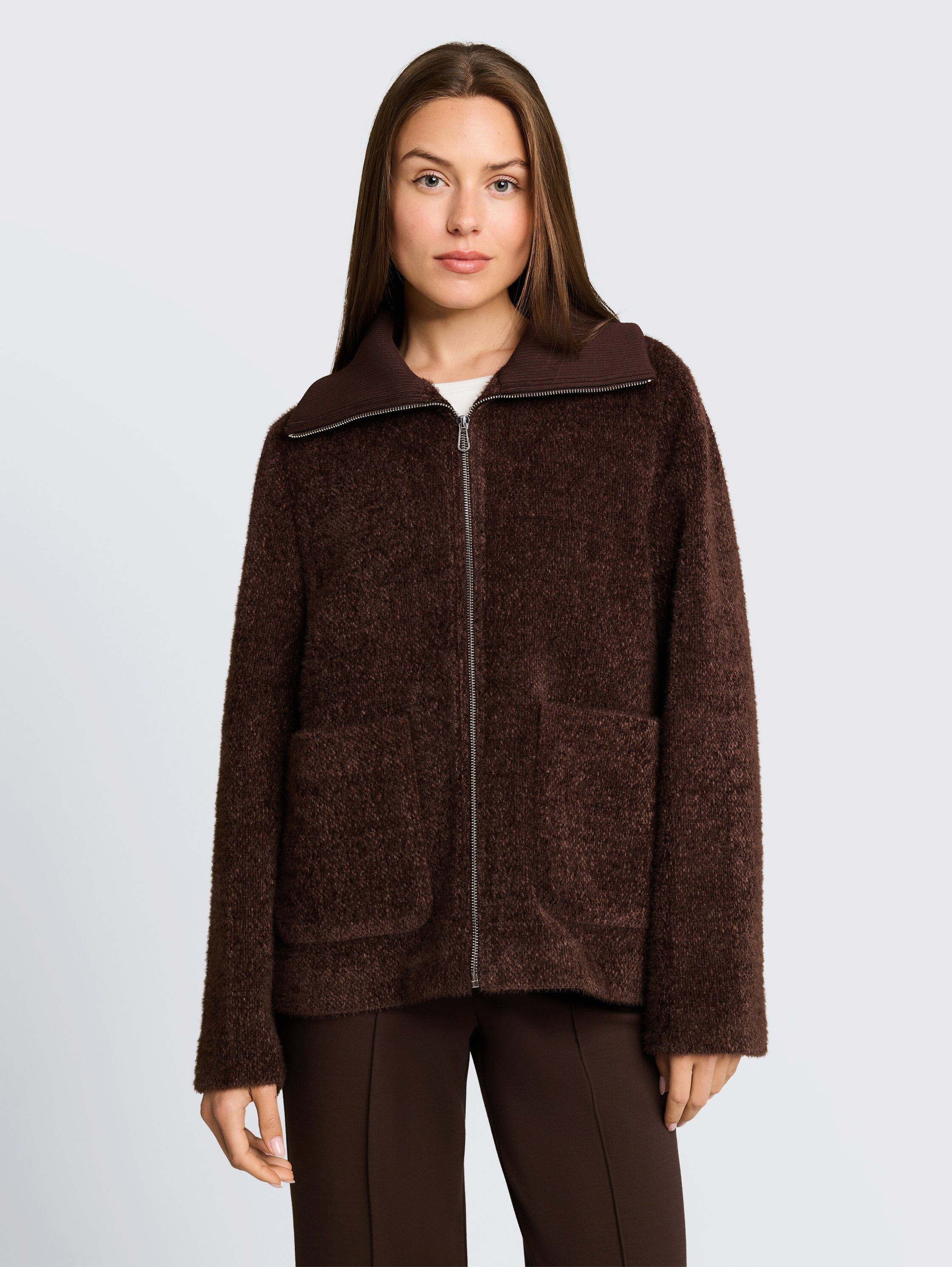 TOM TAILOR Strickfleecejacke mit Strick-Struktur und großem Kragen