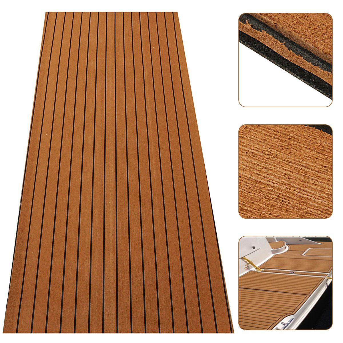 Bodenmatte Bodenbelag Bootsboden Bodenmatte), Bodenbelag EVA Yacht 240x Teak ELUTO 5mm Fußboden, Selbstklebend (1-St., Schaum 90cm