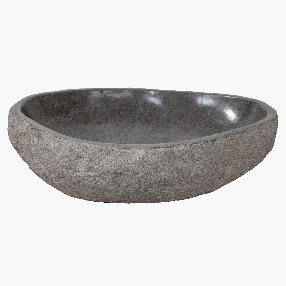LebensWohnArt Aufsatzwaschbecken Waschbecken NATURSTEIN-XL ca. 45-55cm Flußstein Findling