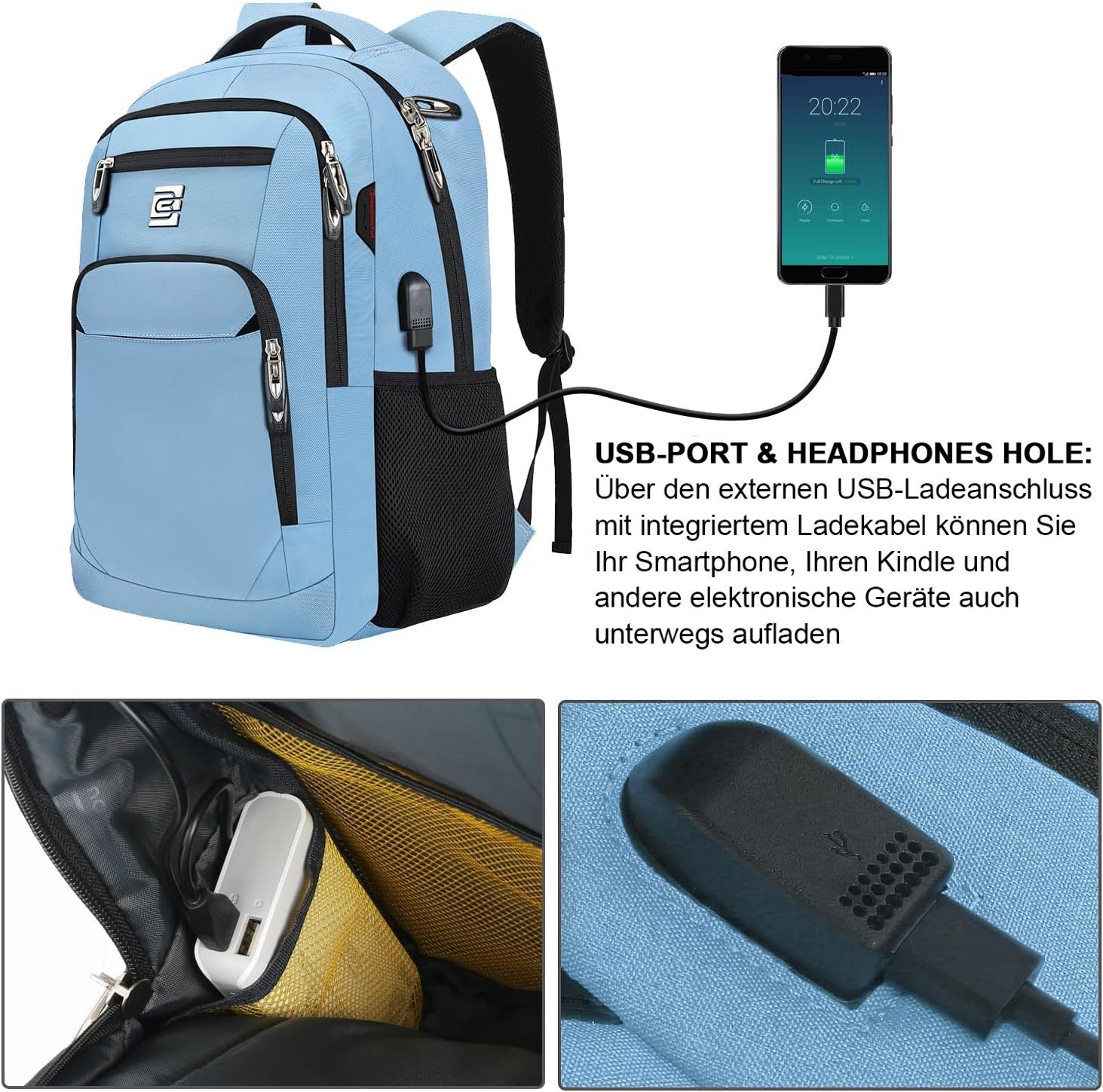 MODFU Laptoprucksack Laptop Rucksack Rucksäcke Schulrucksack Laptoptasche Wasserbeständig (Laptop Notebook Tasche Schule Uni Rucksack Freizeitrucksack, Anti-Diebstahl, Backpack mit Laptopfach, Sportrucksack, mit USB-Anschluss), Herren Damen Jungen Teenager Freizeit Arbeit Business Reisen