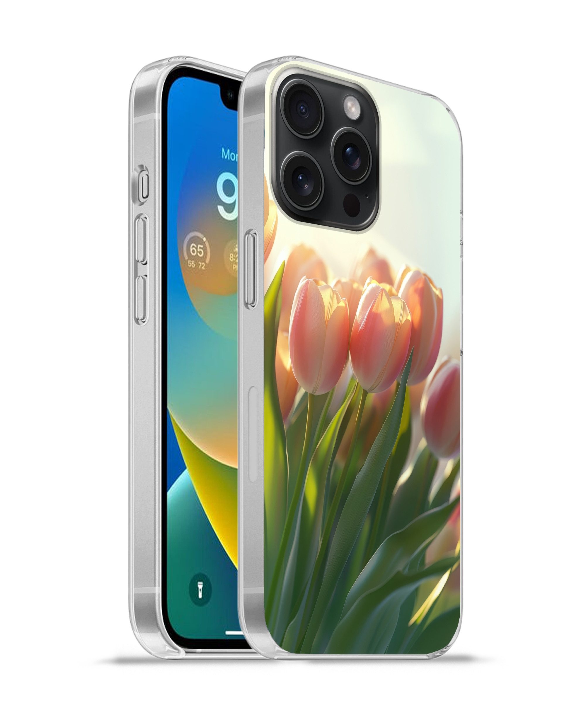 MuchoWow Handyhülle für Apple iPhone 15 Pro Max Tulpen - Rosa - Sonnenstrahlen, Smartphone-Bumper, Print, Handy Schutzhülle Dünn
