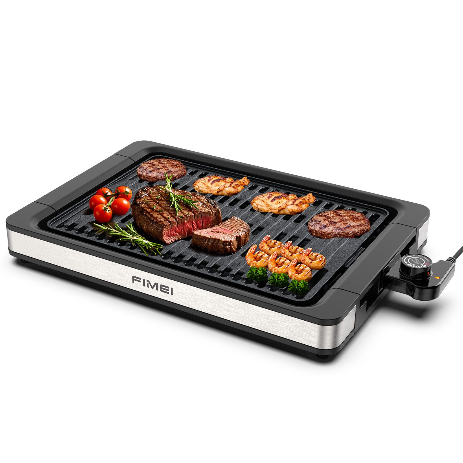 FIMEI Tischgrill 1800W Elektrischer Grill, 1800 W, Antihaft & Temperaturregelung, Innen & Außen, spülmaschinenfest