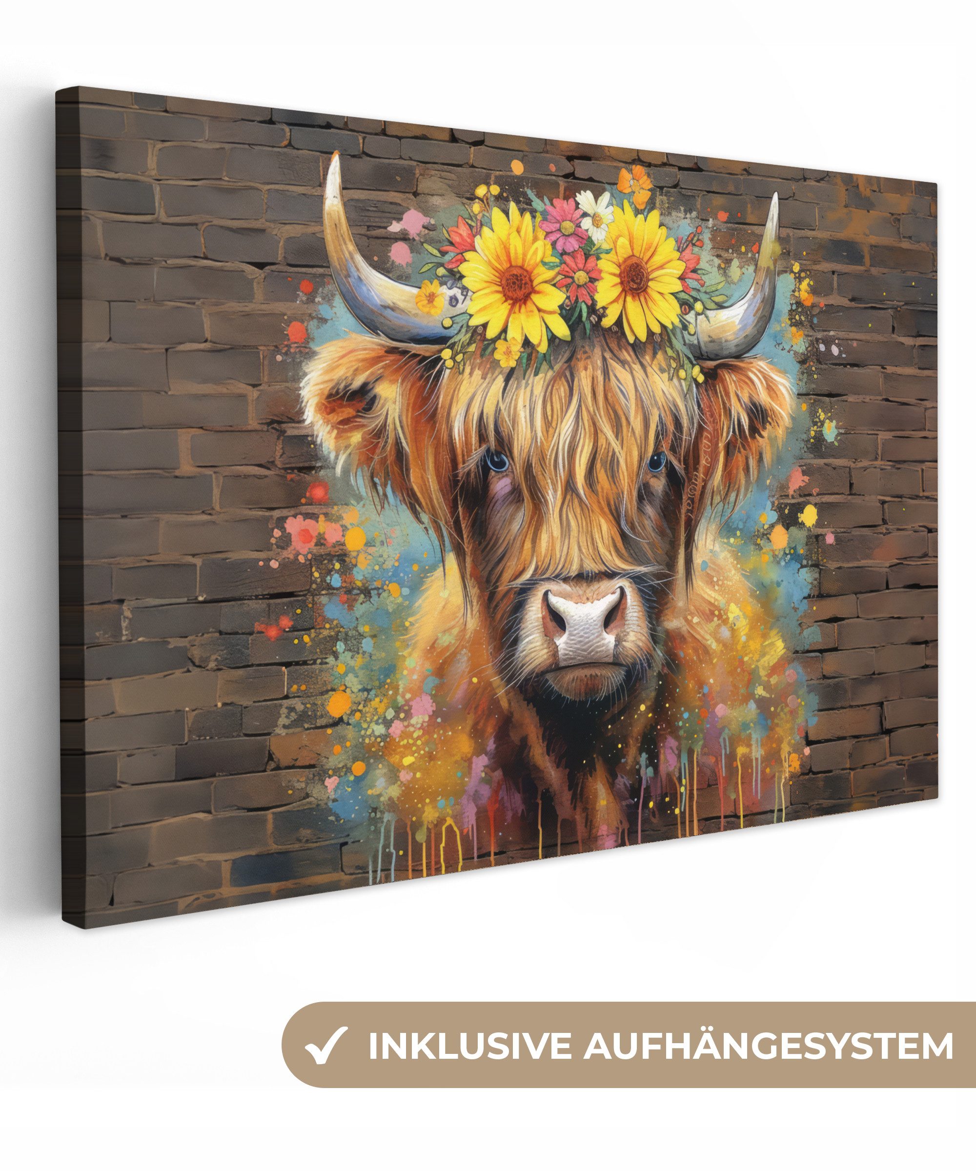 OneMillionCanvasses® Leinwandbild Graffiti - Schottische Highlander günstig online kaufen