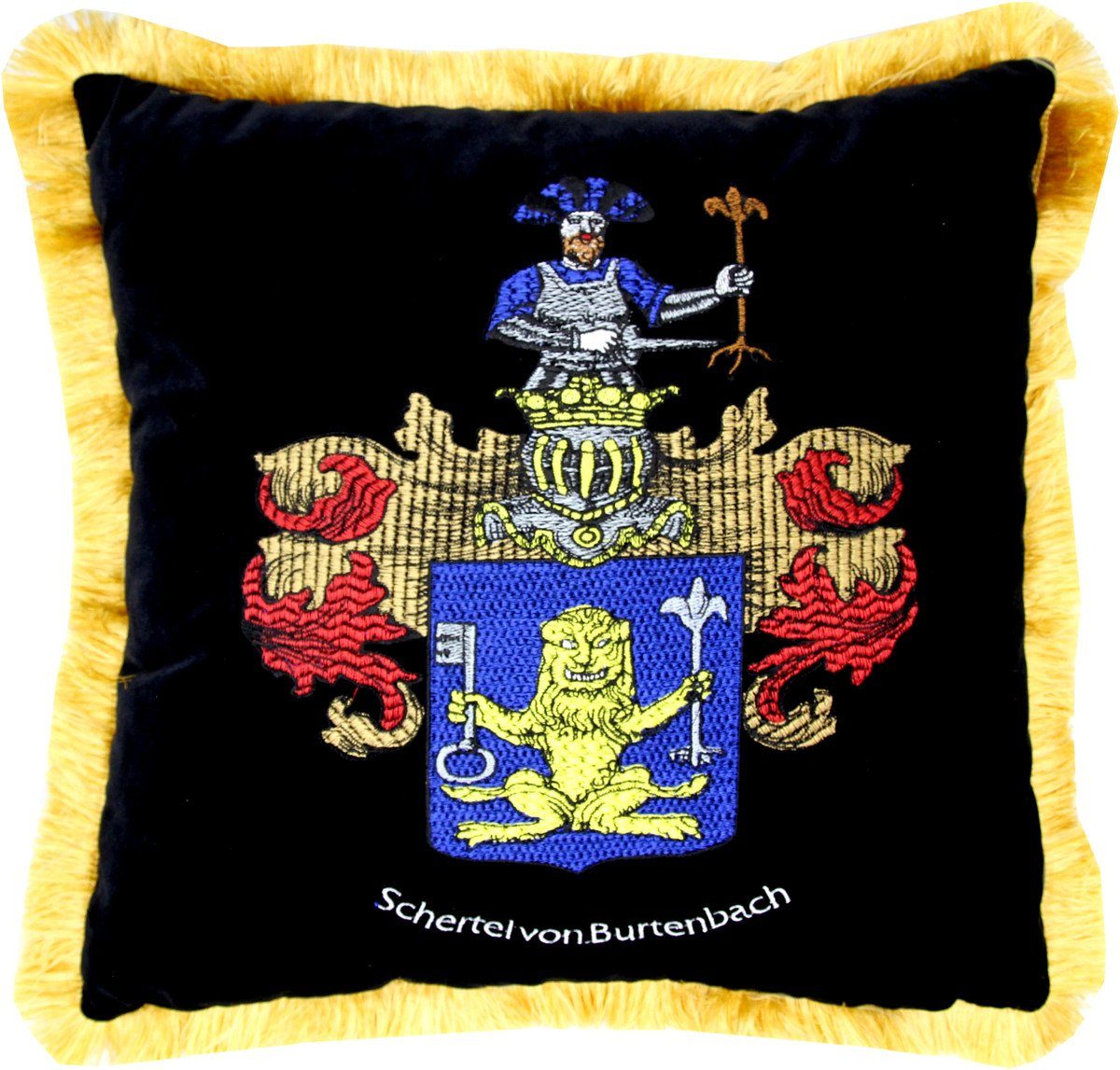 Casa Padrino Dekokissen Luxus Deko Kissen Wappen Freiherr Schertel von Burtenbach Schwarz / Gold