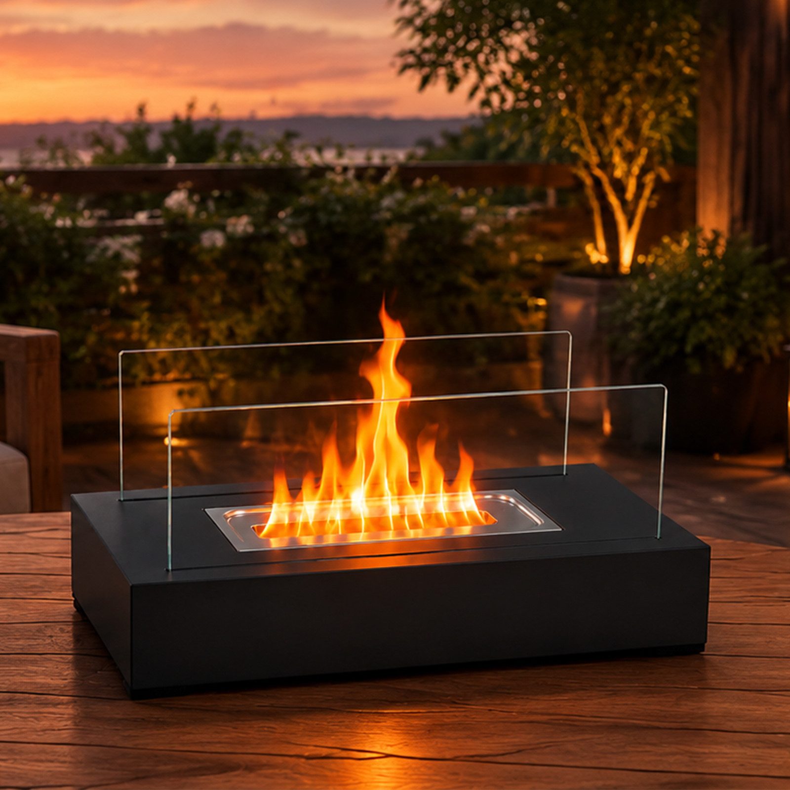 Nettlife Tischfeuer Ethanol Tischkamin Eckig/Rund Kamin Indoor Outdoor Tischfeuerstelle (Set, für Tisch, Terrasse, Balkon & Garten), Die Party Geschenkideens oder als stilvolle Tischdekoration