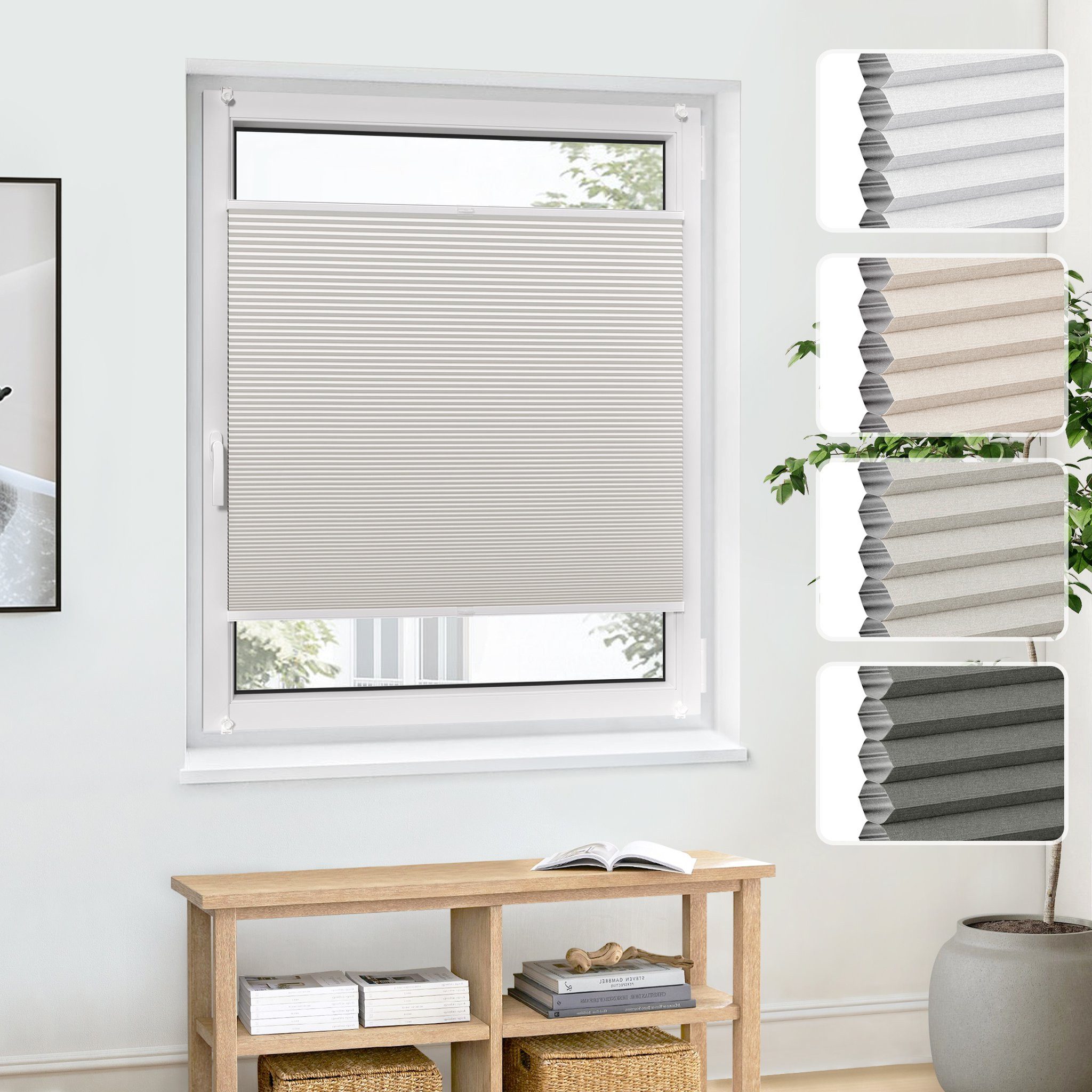 jalousiescout Wabenplissee Pure 45x90cm Beige Thermo Ohne Bohren Wärmeschutz/Hitzeschutz, verdunkelnd, ohne Bohren, klemmen, Klemmfix, Thermo Plissee Sonnen-, Sicht- und Hitzeschutz, für Fenster und Tür