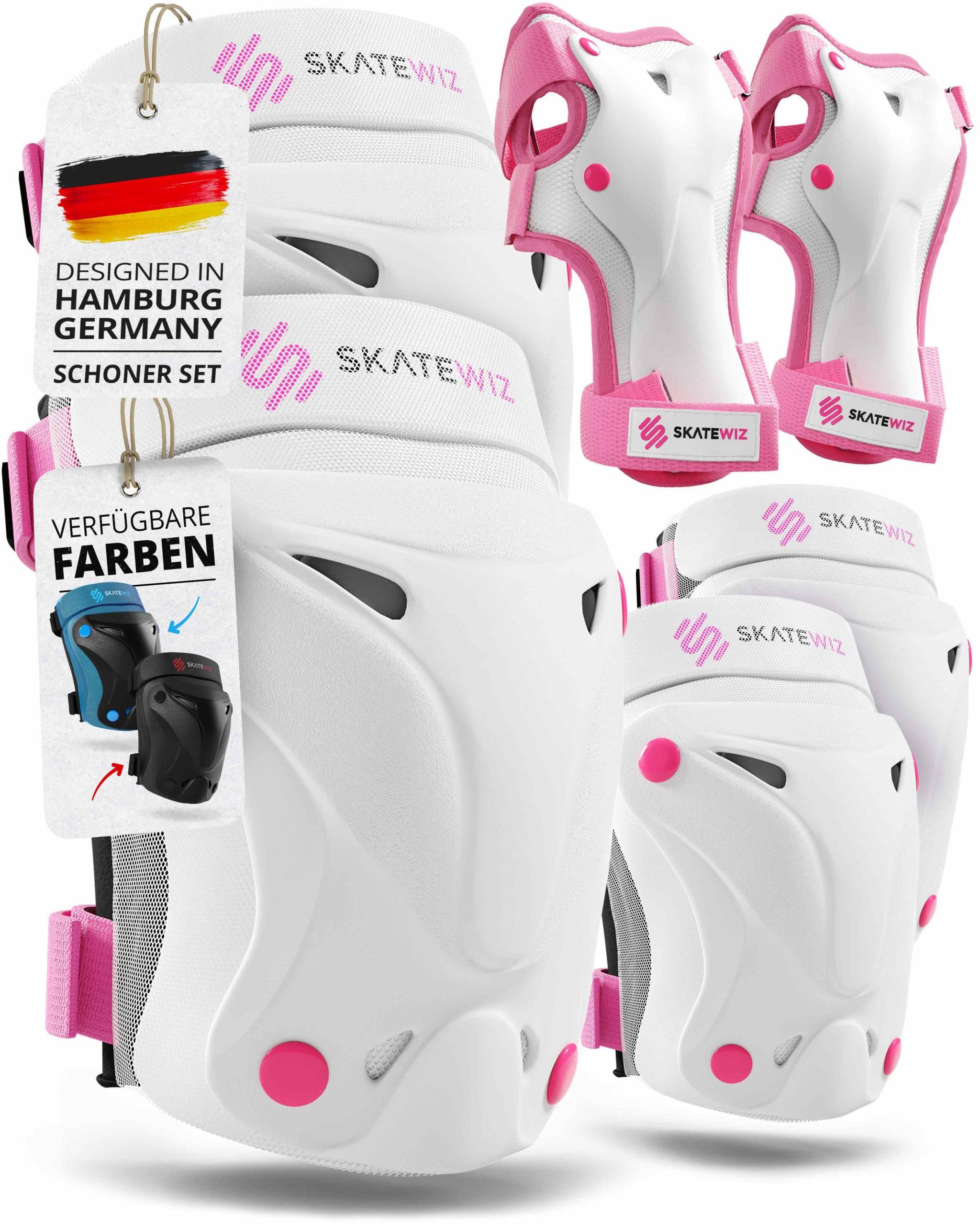 SKATEWIZ Protektoren-Set Schützer Skateboard ab 8 Jahre Protektoren Kinder und Erwachsene (Inline Skate Schonerset, 6-tlg., Knieschoner Geschenke für Kinder - Inliner Schoner), Inline Skate, Skateboard & Schlittschuhe Schoner