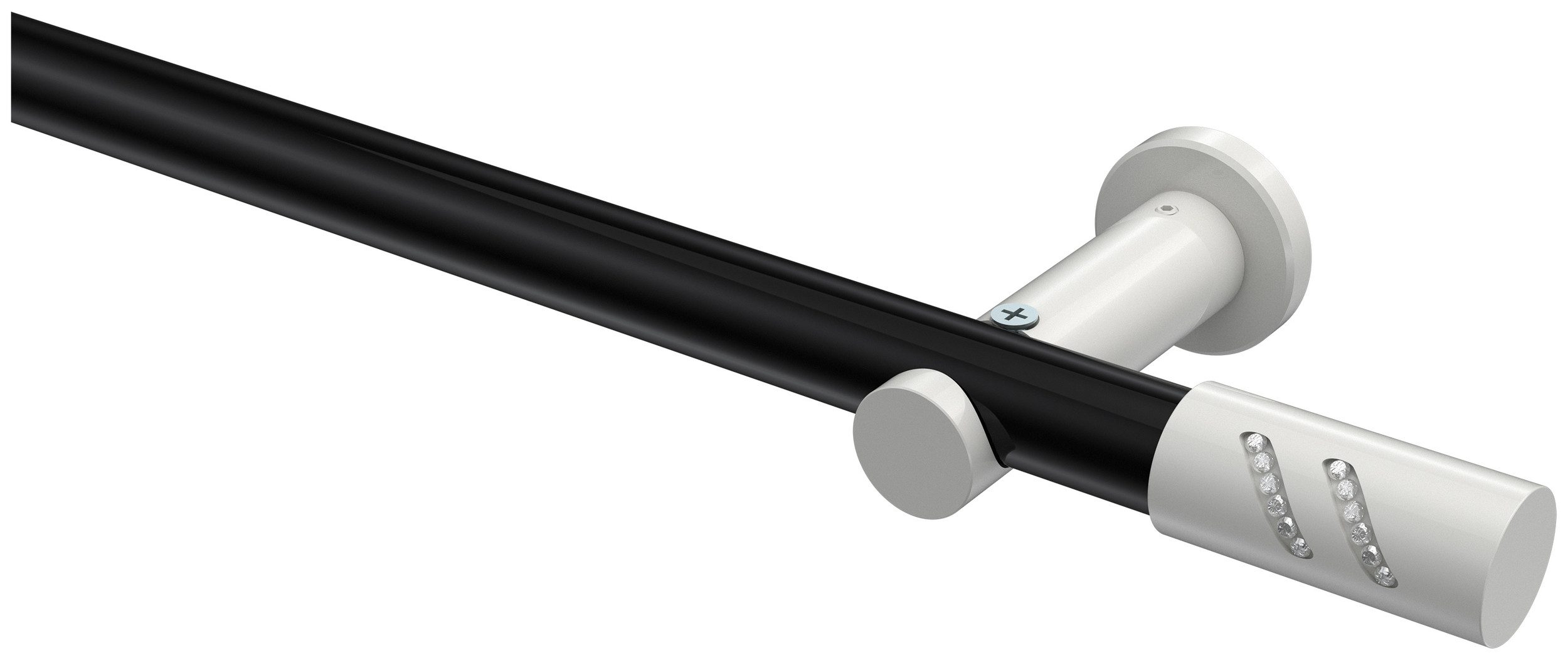 INTERDECO Gardinenstange Platon Zoena, Ø 20 mm, 1-läufig, Fixmaß, kürzbar, Wandmontage, Deckenmontage, Metall, Schwarz / Weiß / Bicolor