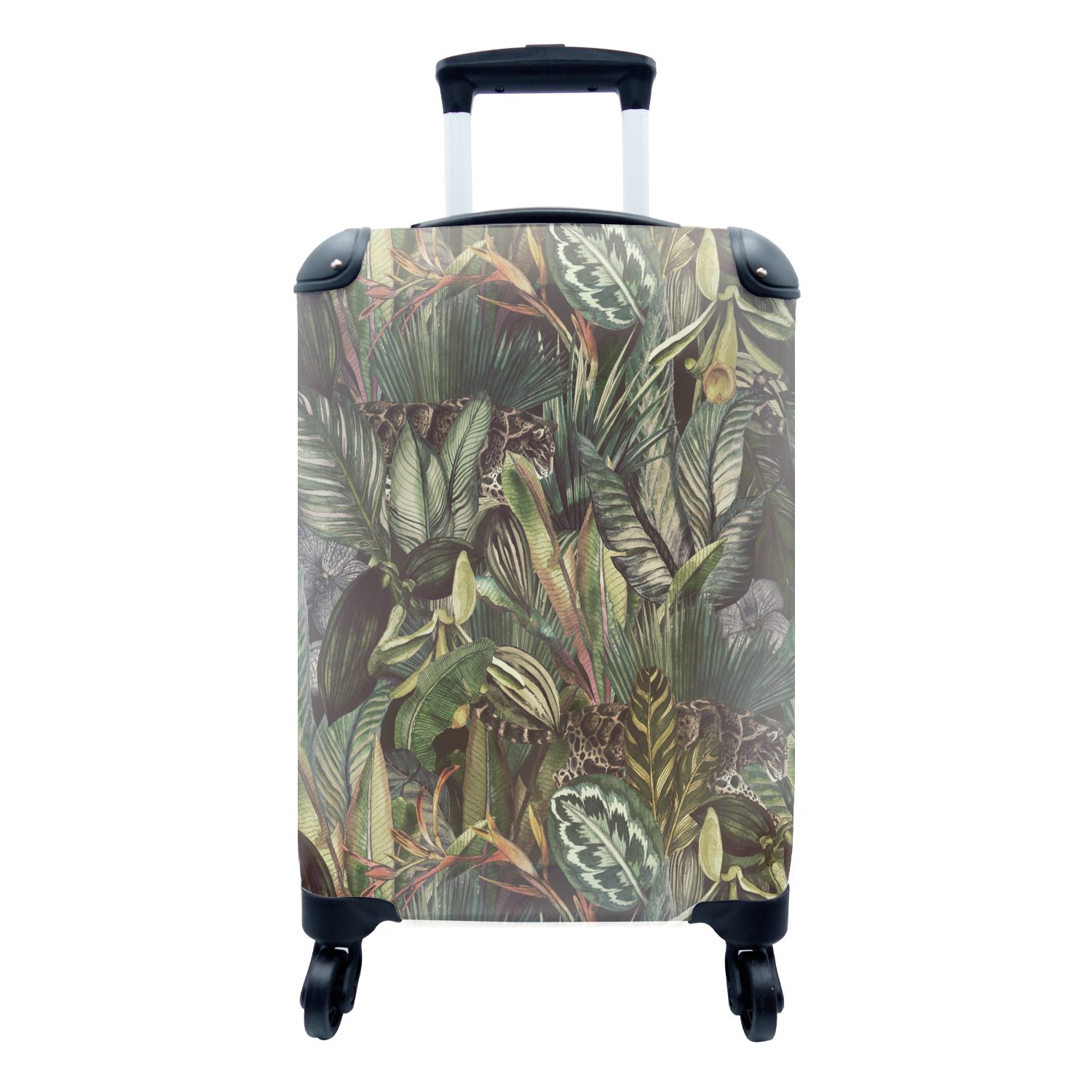 MuchoWow Handgepäckkoffer Blätter - Dschungel - Muster, 4 Rollen, Reisetasche mit rollen, Handgepäck für Ferien, Trolley, Reisekoffer