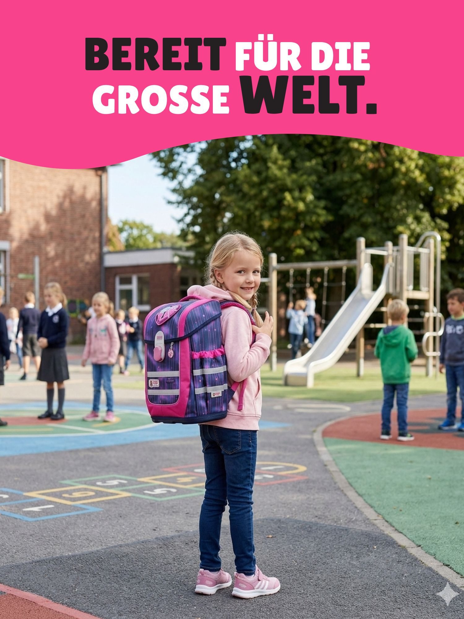 McNeill Schulranzen Ergo Complete "Pearl" Mädchen Schultasche Lila Pink ab der 1. Klasse (Set, 9-tlg., inkl. Federmäppchen und Sporttasche), ergonomisch; mit Brustgurt; verstellbar - wächst mit dem Kind mit