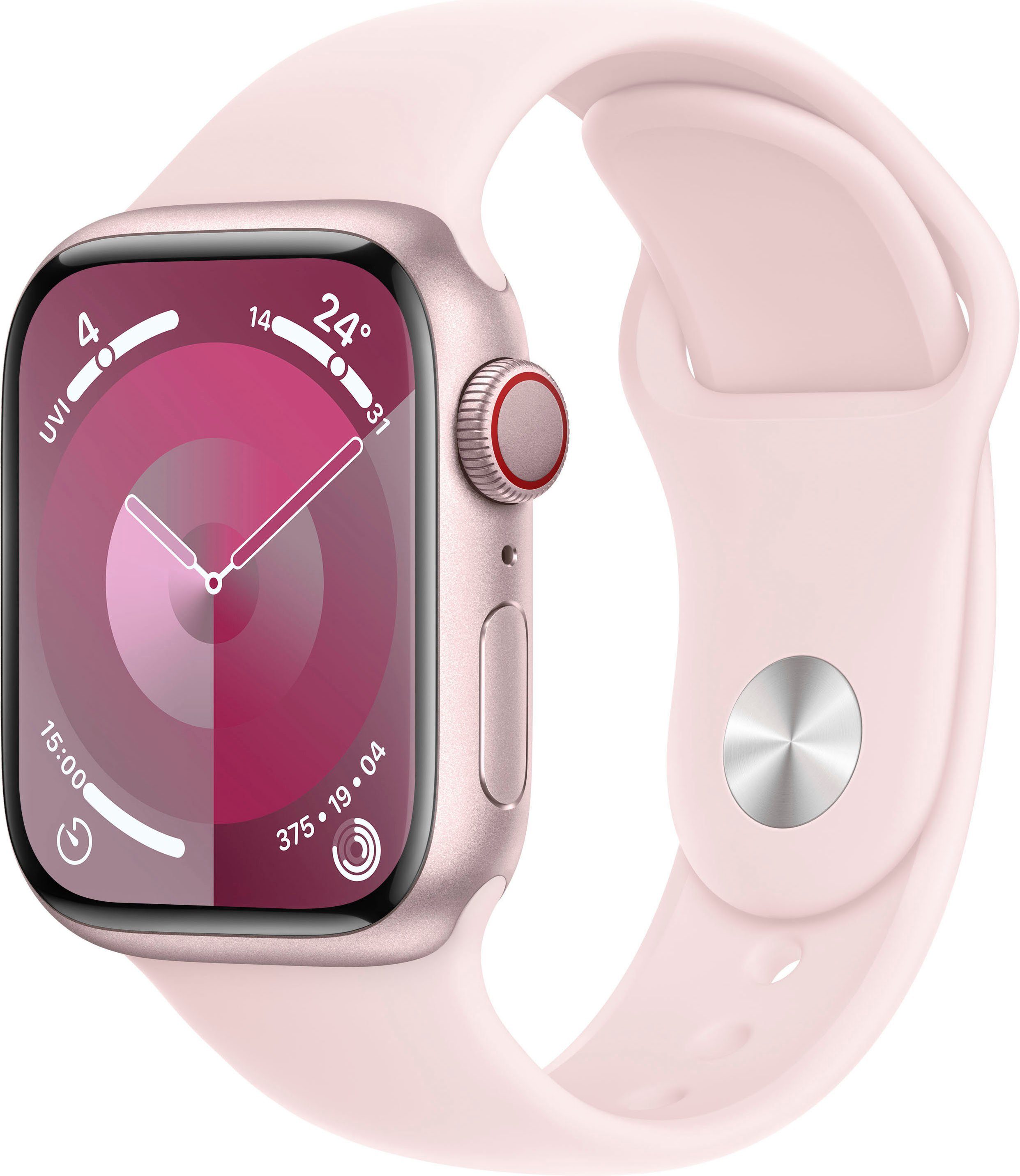 Apple Watch GPS | Rosa + Series 9 Sport 41mm Smartwatch Watch cm/1,61 Aluminium Rosa Zoll, OS Band 10), Cellular (4,1