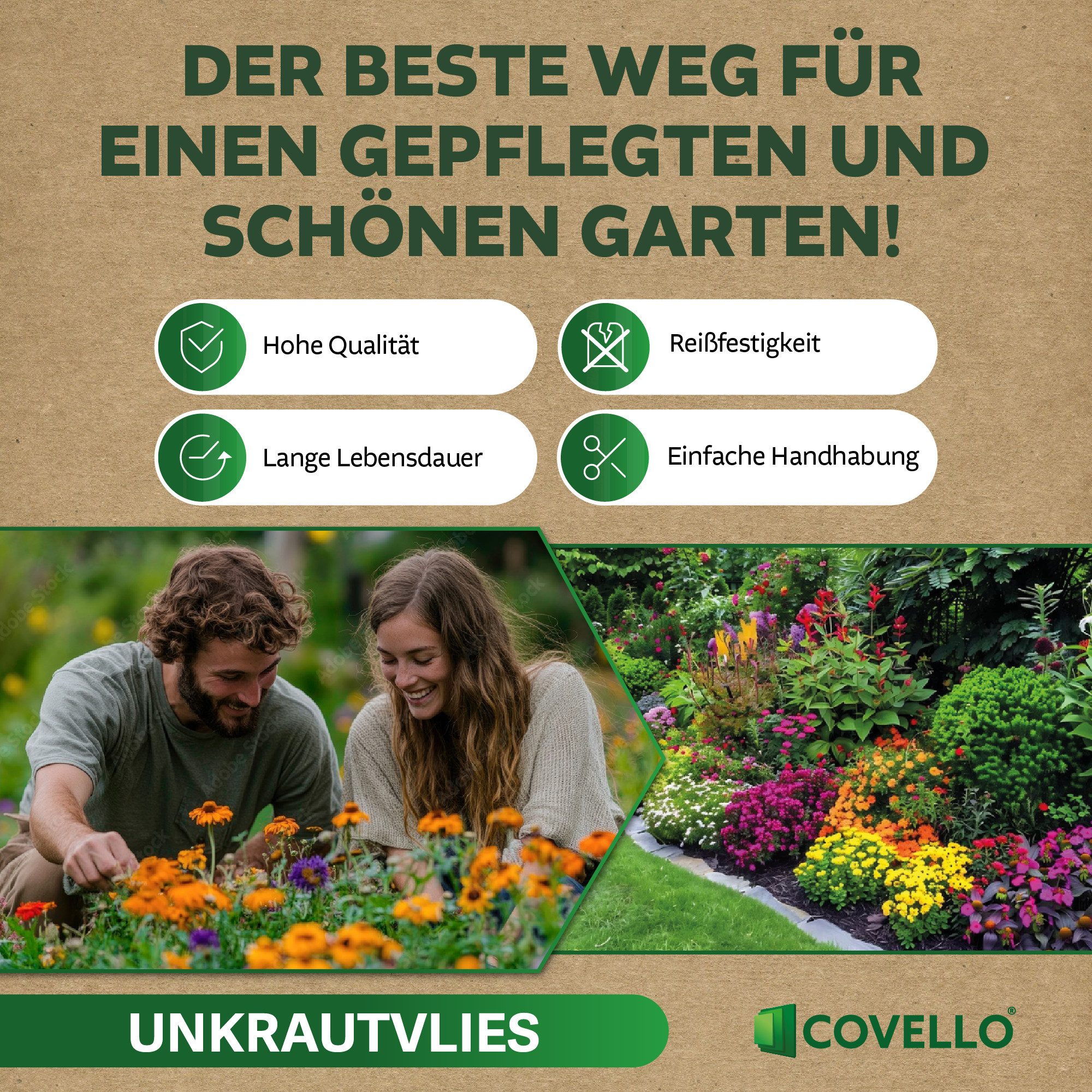 Covello Unkrautvlies Gartenvlies 150g/m² reißfestes Bodengewebe mit UV-Schutz Unkrautfolie, 1m x 1m = 1m² Schutzvlies Unkrautschutzvlies Mulchvlies Vlies – Bild 5 von 5