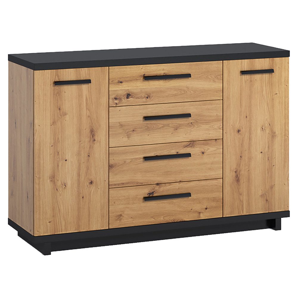 Lomadox Sideboard ISOLA-132, 135 cm breit, in Eiche und Schwarz