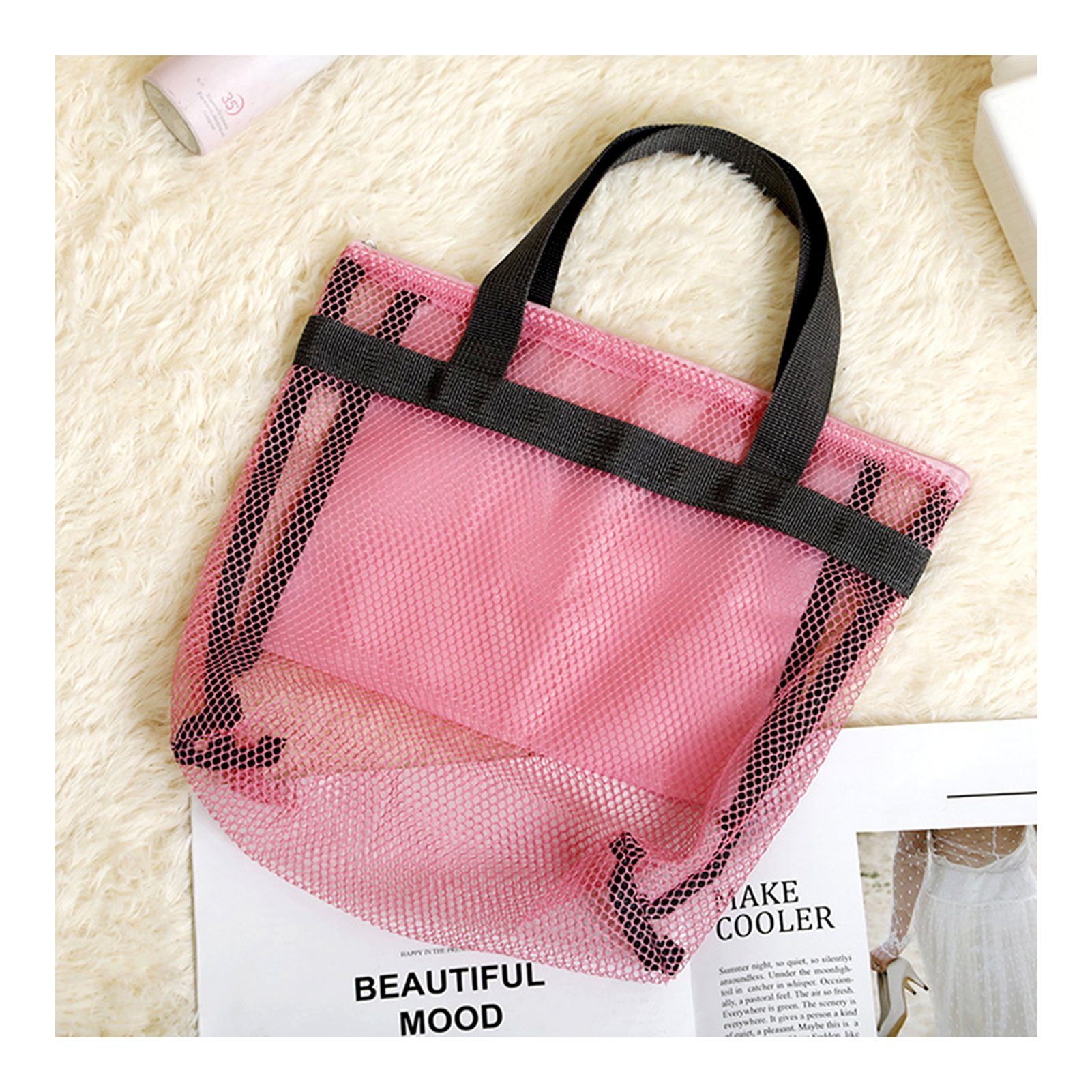 Blusmart Zur pink M Große Von Extra Tragetasche Netz-Strandtaschen, Aufbewahrung Strandtasche