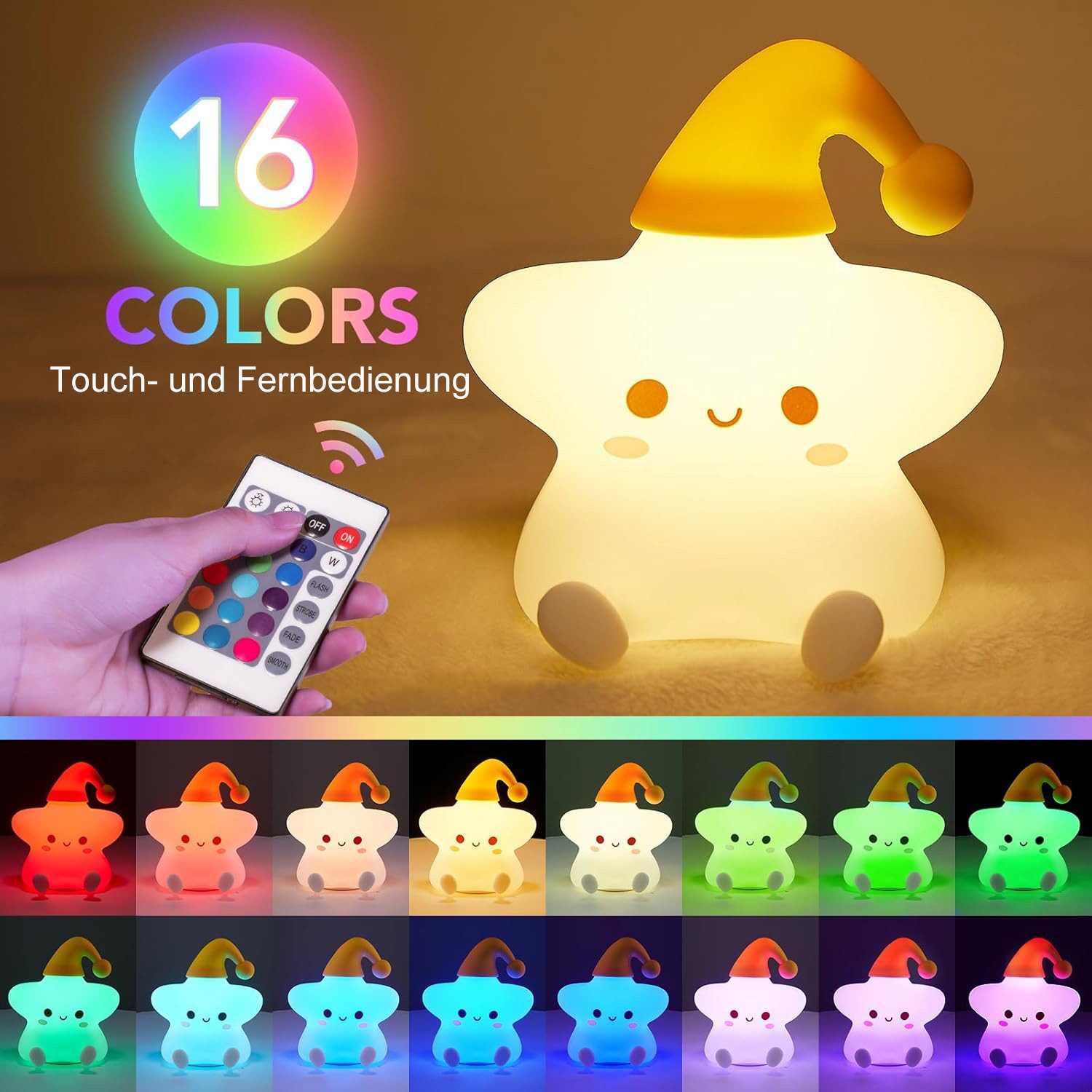Futicare LED Nachtlicht Tier Nachtlicht, Nachtlicht süße Tiere Silikon, 16 Farben & 5 Helligkeiten, USB Wiederaufladbar, Baby Tischlampe für Kinderzimmer Babyzi – Bild 3 von 5