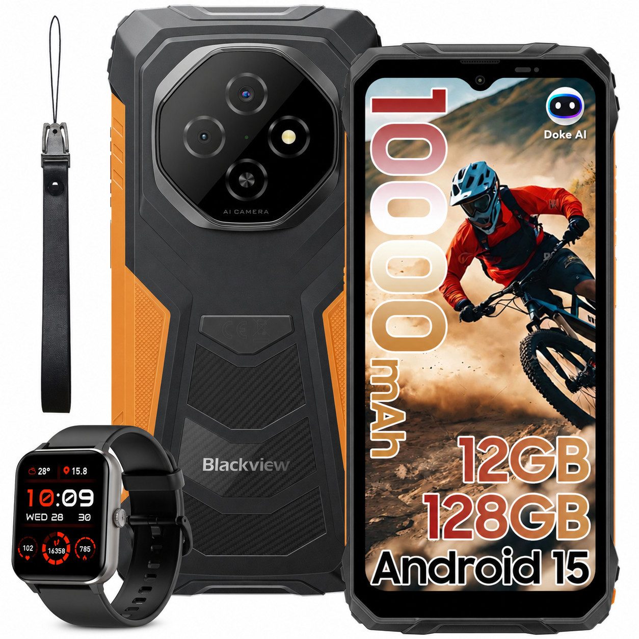 blackview FORT Android 15, 10000mAh, AI Inkl. R50 Outdoor Smartphone (128 GB Speicherplatz, 10000mAh, 6.56”, 90Hz, fingerprint, NFC)