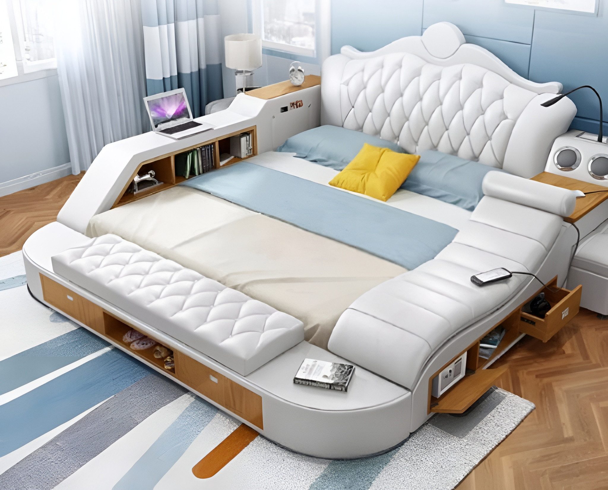 Xlmoebel Multimediabett Luxuriöses Doppelbett mit Design-Polsterung in Chesterfield-Design (Multifunktions Bett), Hergestellt in Europa