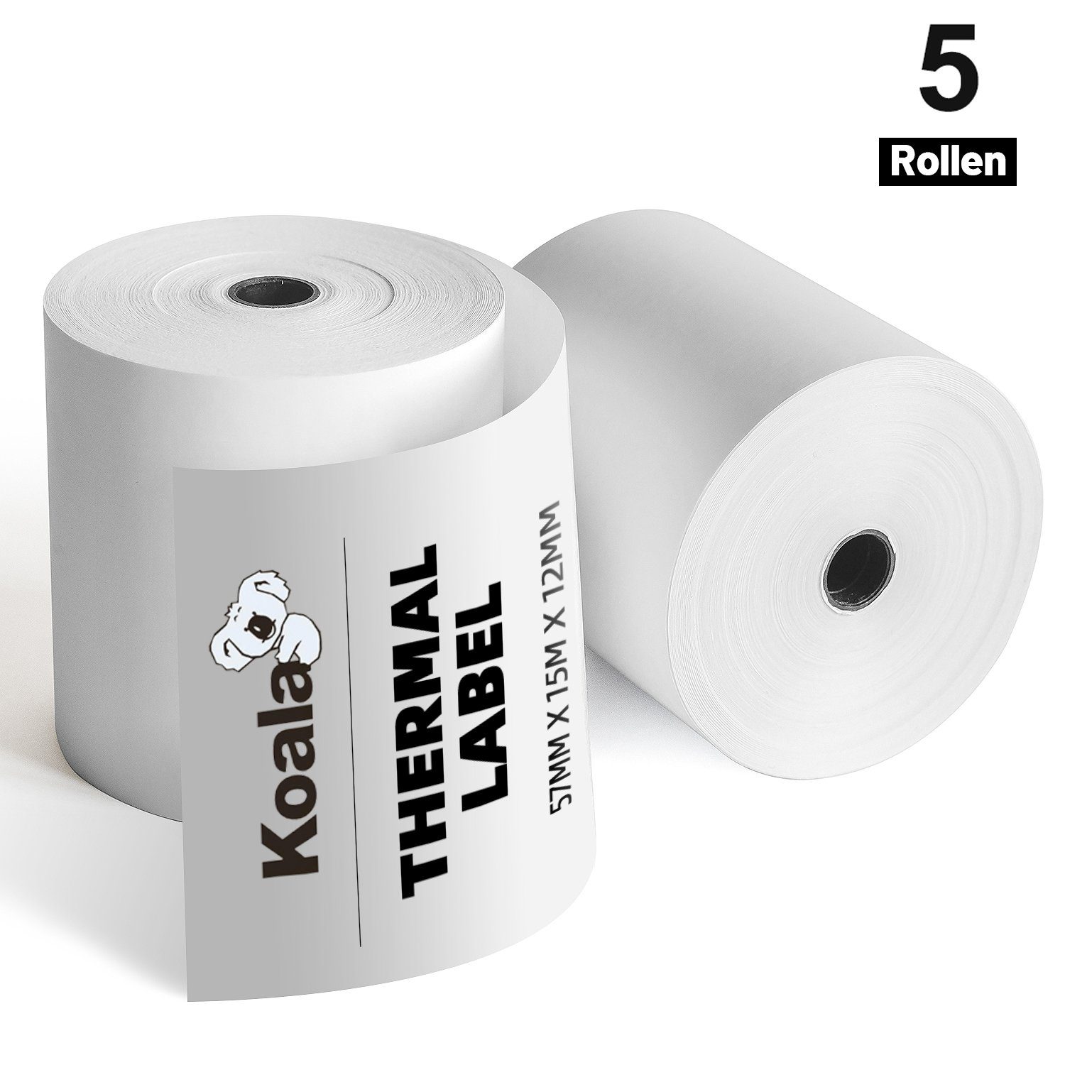 Koala Etikettenpapier 5 Rollen 57 x 15 mm Thermopapier Bonrolle für Kassen, Drucker