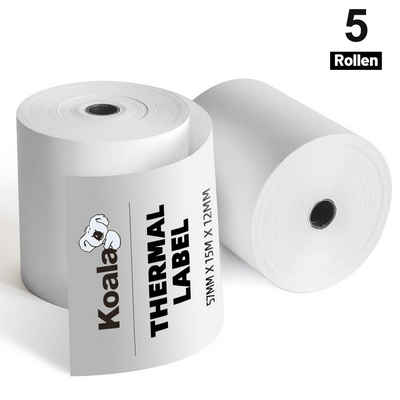 Koala Etikettenpapier 5 Rollen 57 x 40 m Thermopapier Bonrolle für Kassen, Drucker