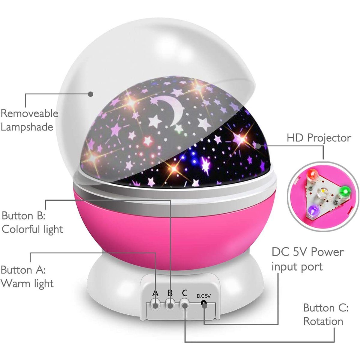 Party autolock rosa LED 360° Nachtlicht für Erwachsene LED Sternenhimmel Nachtlichter Kinder Nachtlicht Projektor Rotierend, Geburtztag