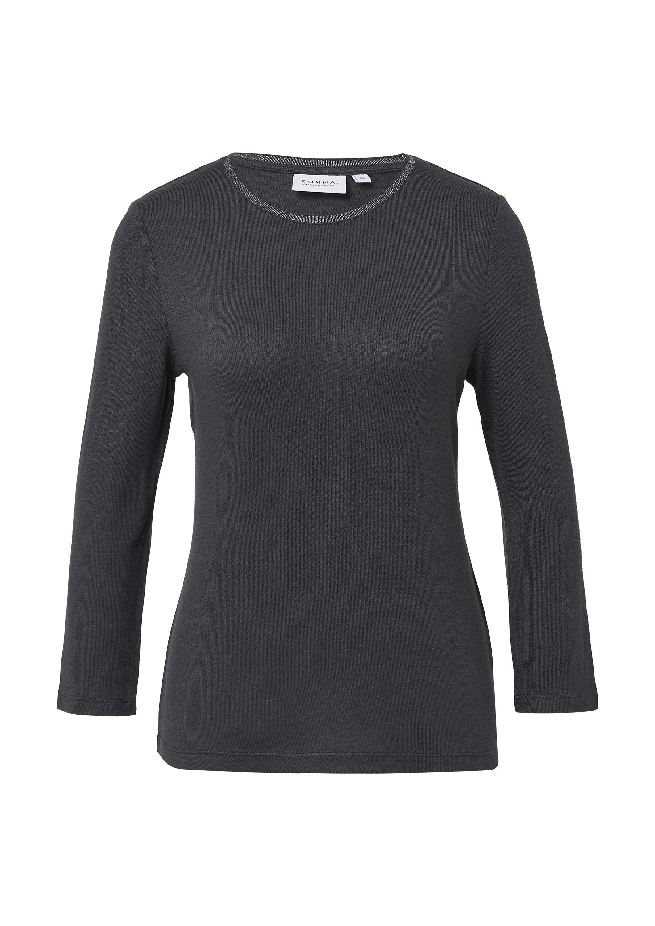 comma Langarmshirt T-Shirt Feines Jerseyshirt mit Glitzer-Detail am Ausschn günstig online kaufen