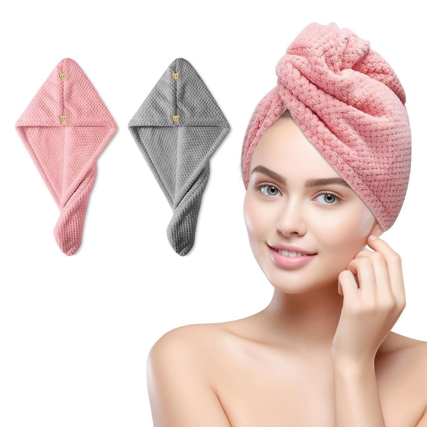 LuxusKollektion Turban-Handtuch Mikrofaser Haarturban mit Knopf 2er Set, (2-St)