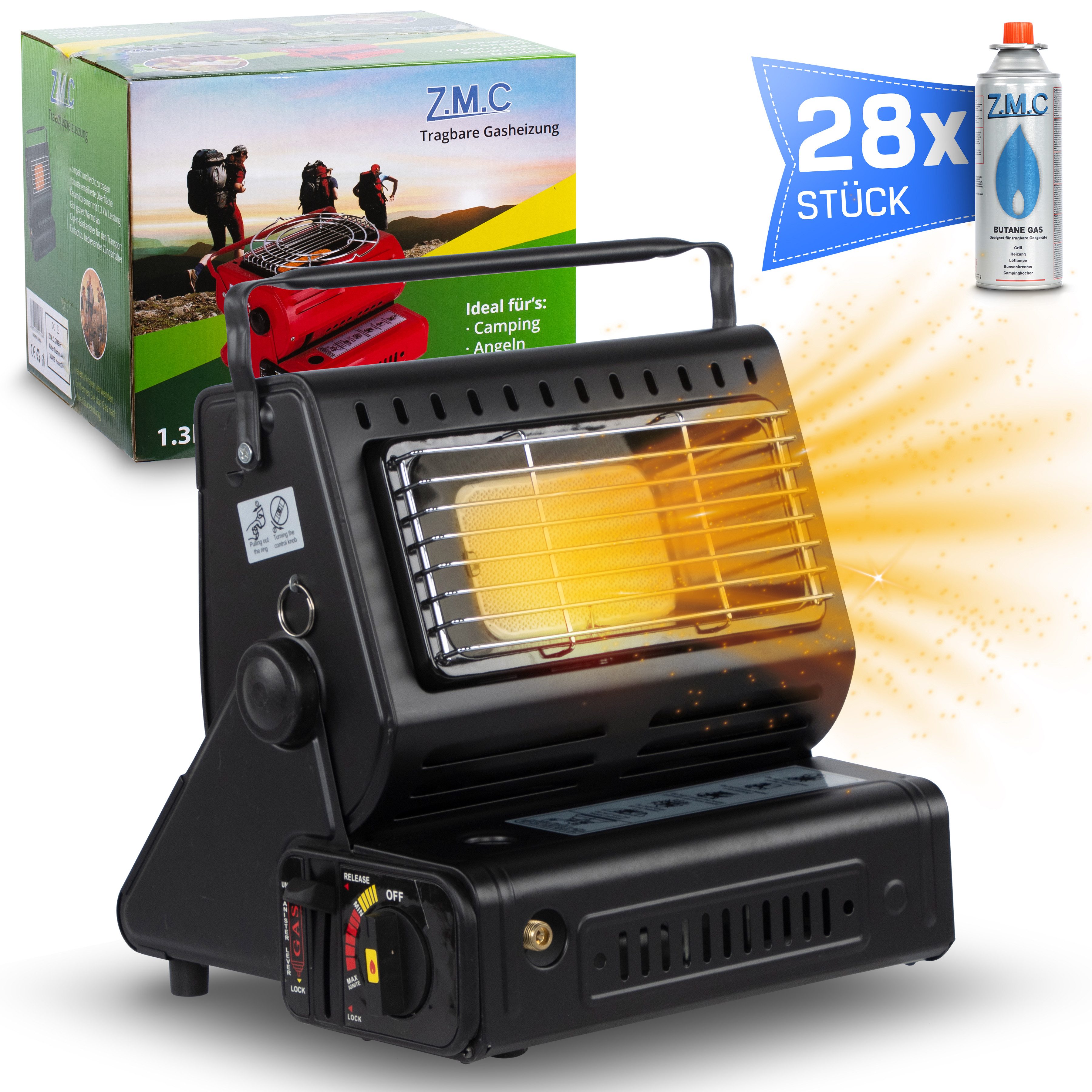 ZMC Heizstrahler 2-in-1 tragbare Gasheizung & Campingkocher 1,3 kW mit Gask günstig online kaufen