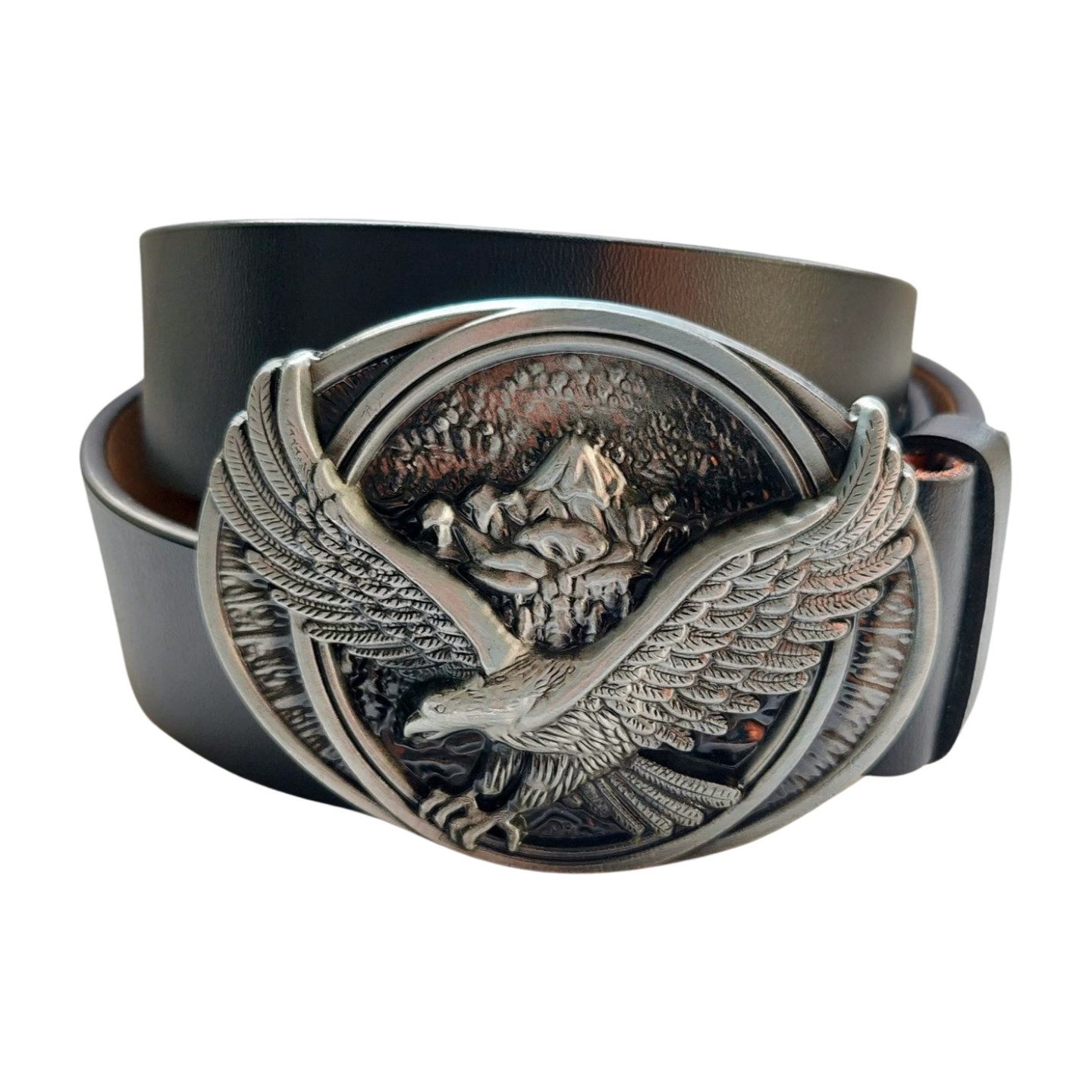 Ware aus aller Welt Ledergürtel Wechselgürtel Gürtel mit American Eagle US Adler Gürtelschnalle Buckle