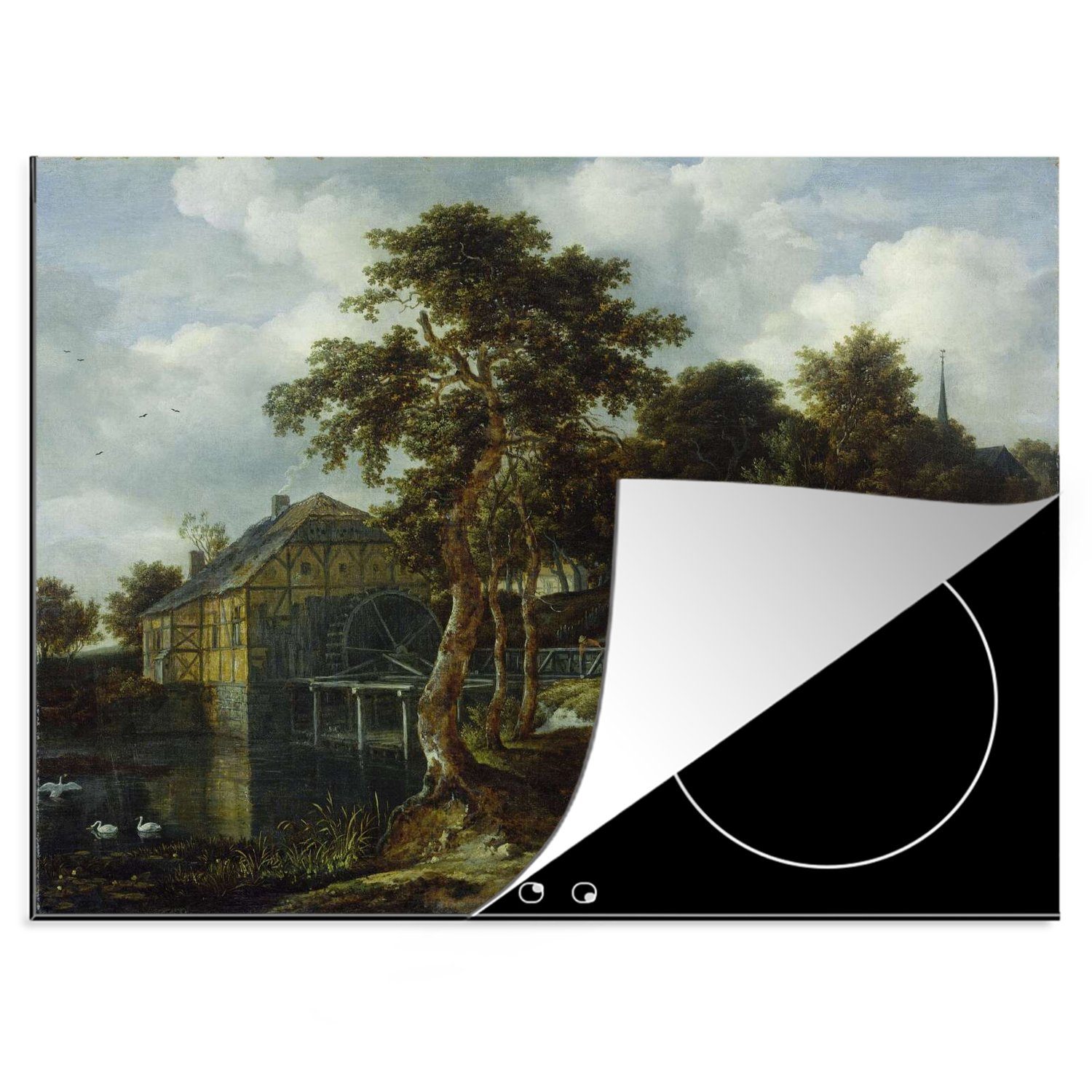 MuchoWow Herdblende-/Abdeckplatte Landschaft mit Wassermühle - Gemälde von Jacob van Ruisdael, Vinyl, (1 tlg), 70x52 cm, Mobile Arbeitsfläche nutzbar, Ceranfeldabdeckung
